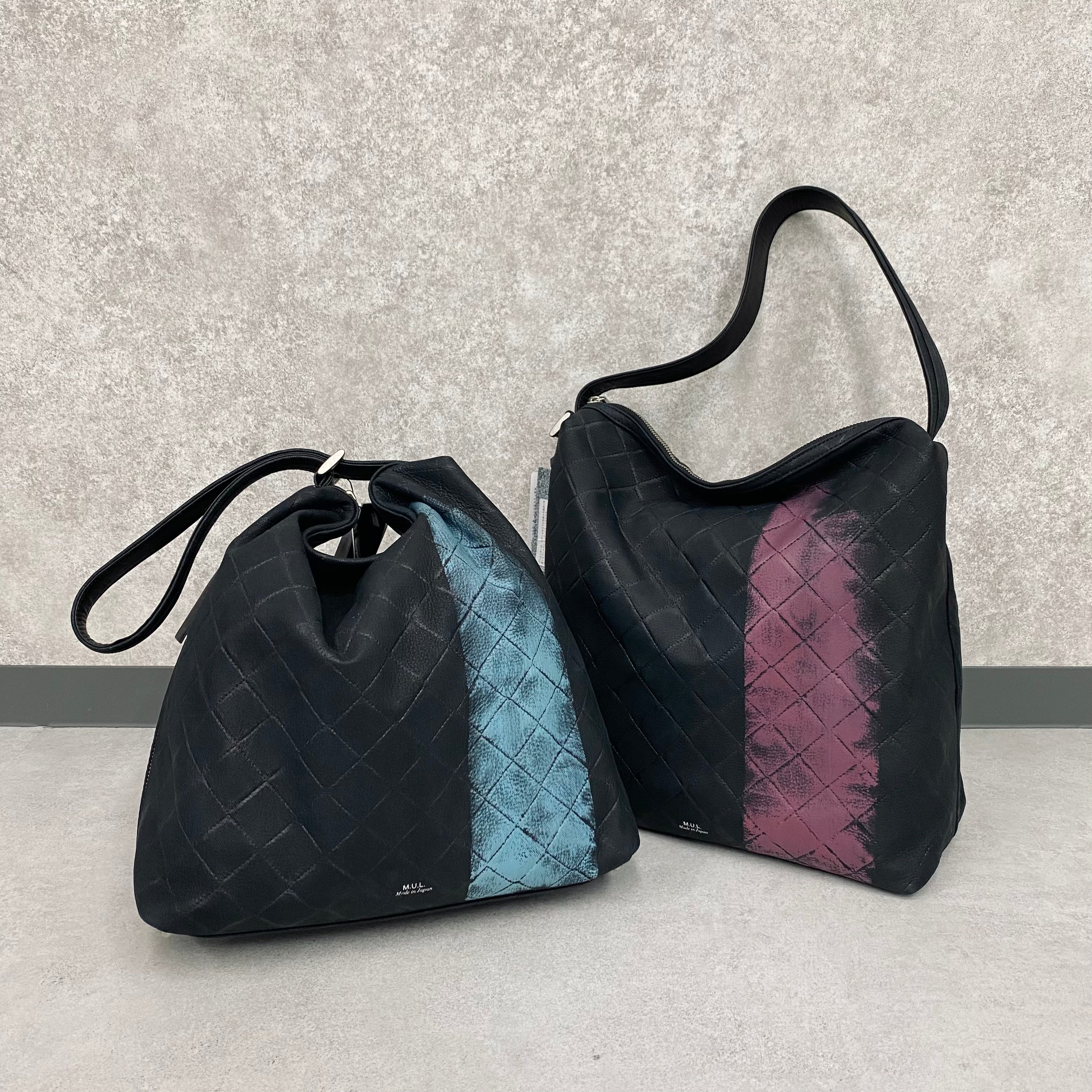 【MUL095-BL】ドロップ2way M デニムレザーキルティング型押し ブルーライン　※10/29〜11/2より順次配送