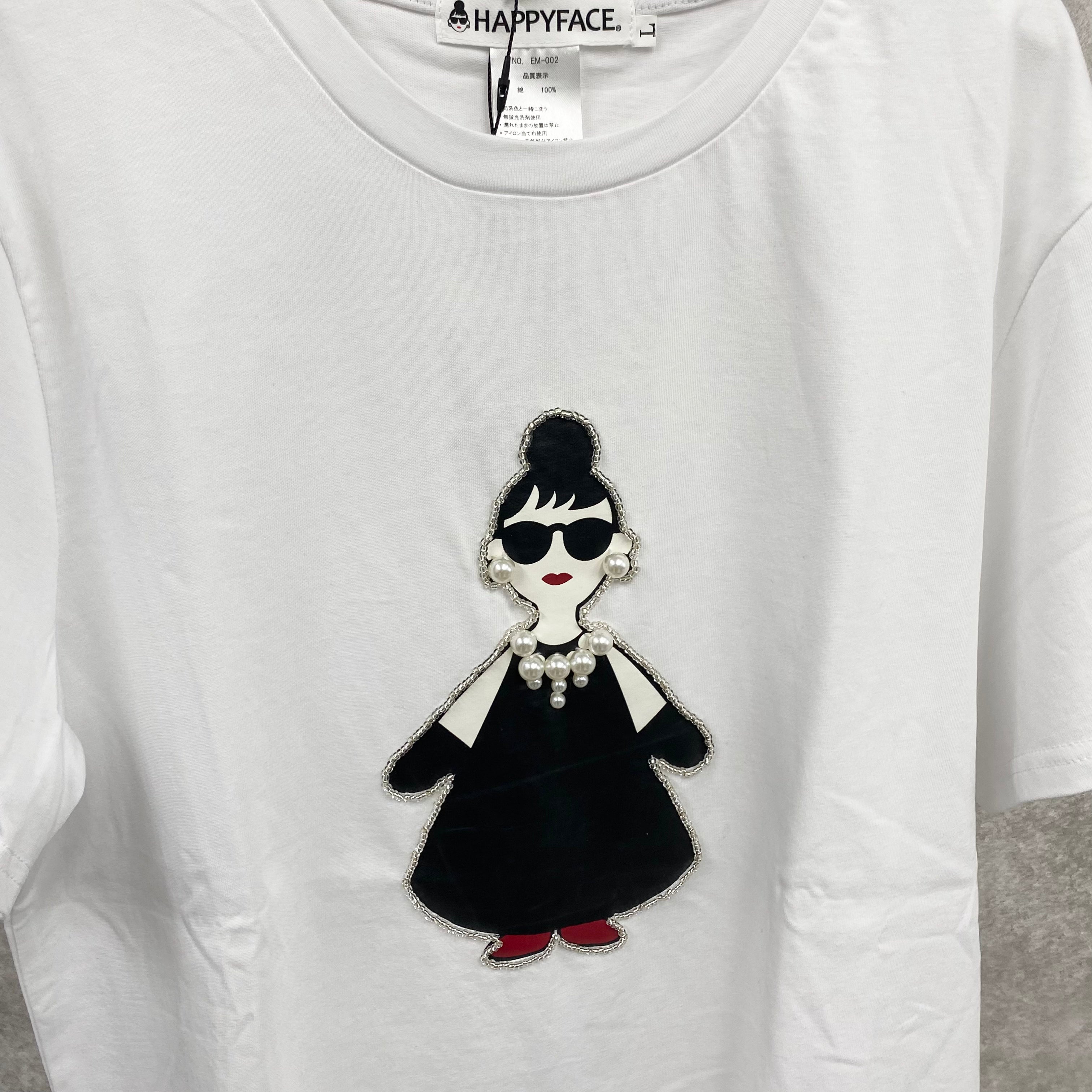 【HAPPYFACE】EMMA 全身ビーズ付きプリントＴシャツ ホワイト　※10/22〜28より順次配送