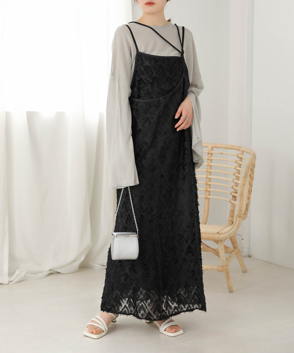 【Bab】SHAGGY CROSS ONEPIECE　ブラック