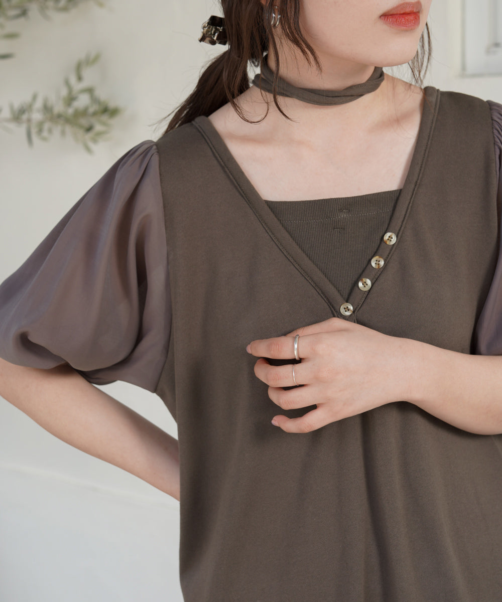 【Bab】LAYERED SLEEVE PUFF ONEPIECE　チャコール　Mサイズ