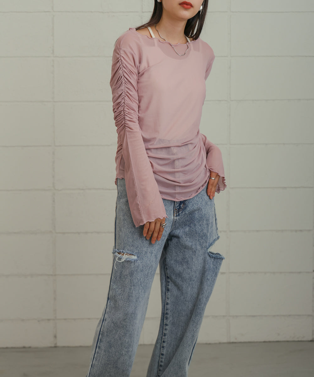 【Bab】TULLE GATHER TOPS　ピンク