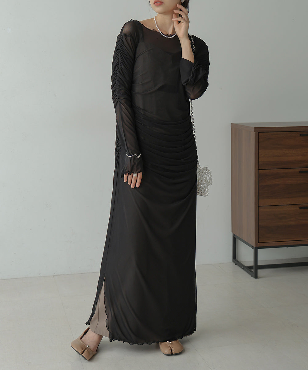 【Bab】TULLE GATHER ONEPIECE　ブラック