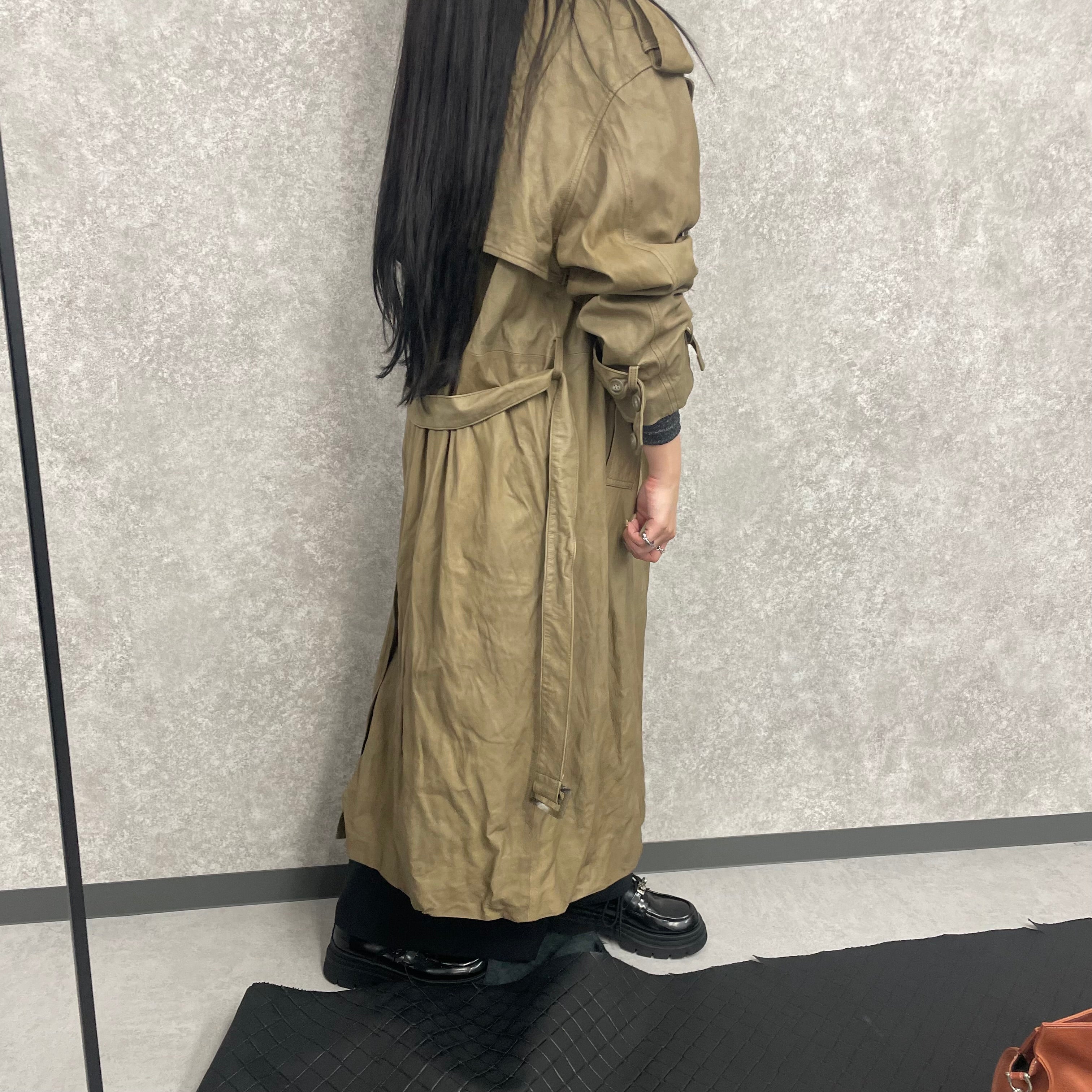 【M.U.L.】トレンチコート   グレージュ ソフトダメージオイルレザー 洗い加工 ※4/22~26順次発送予定