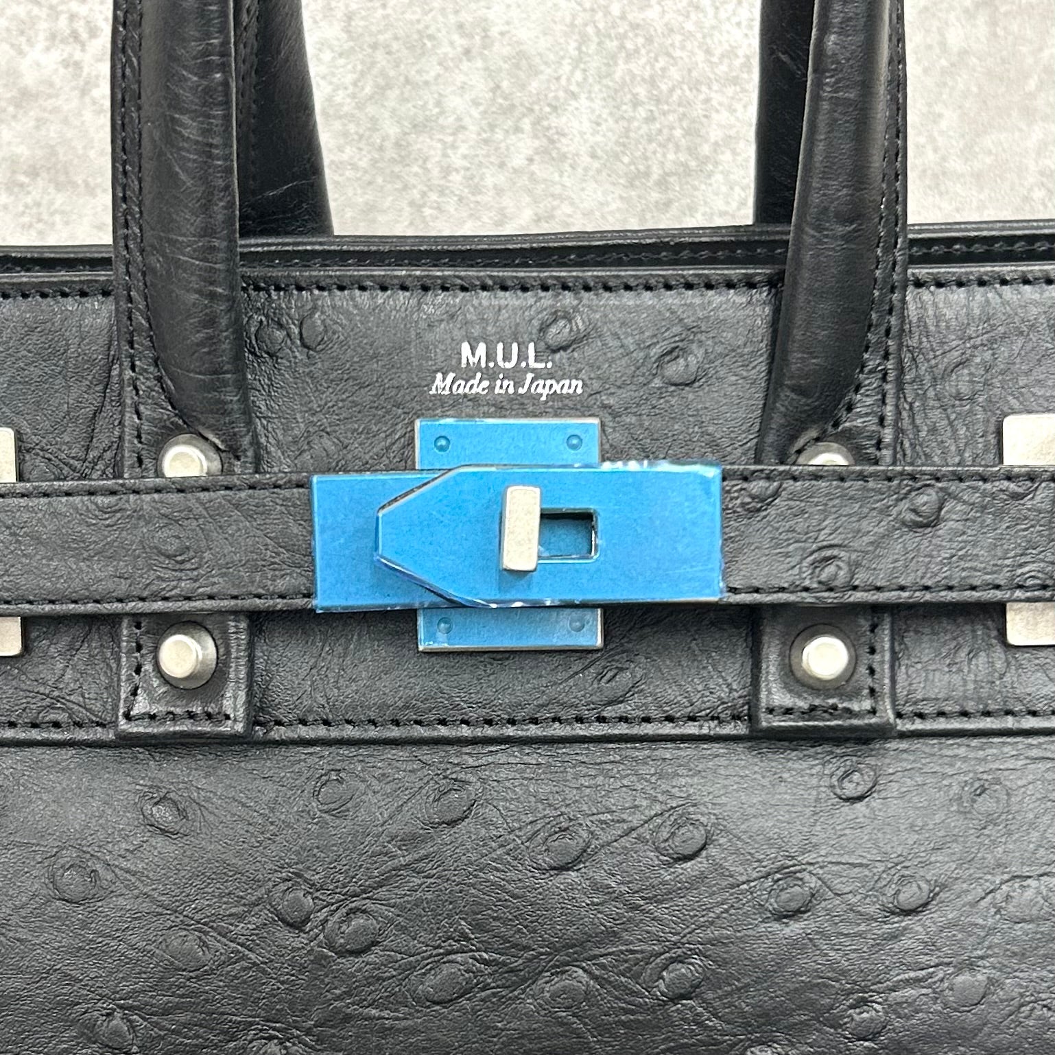 【MUL063】stud series トート　S　 - ブラック-　オーストリッチ型押し   　※7/2〜7/12より事務所から順次発送予定