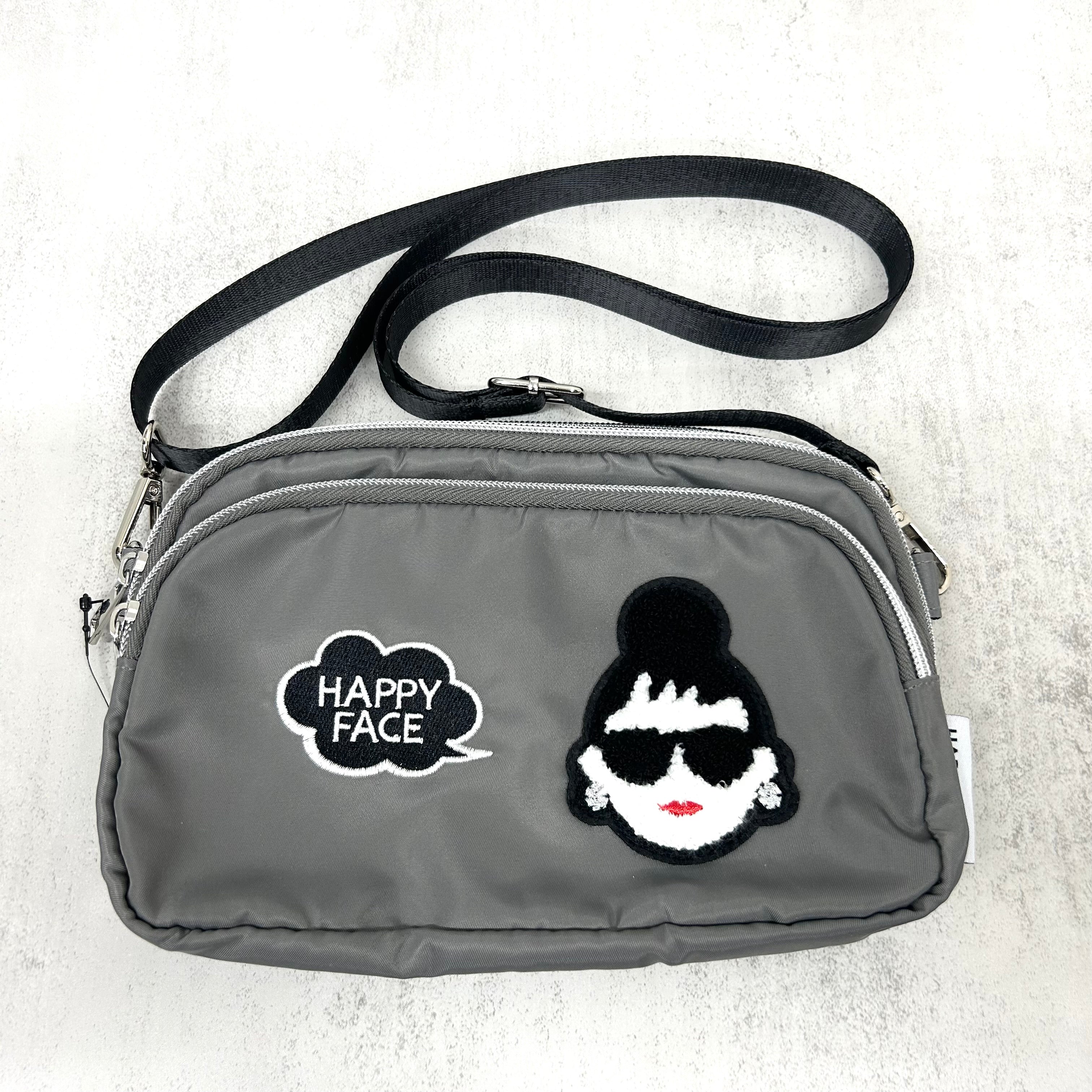 【HAPPYFACE】エマ モコモコフェイス ショルダーバッグ　グレー　※7/30〜8/5迄に順次発送予定