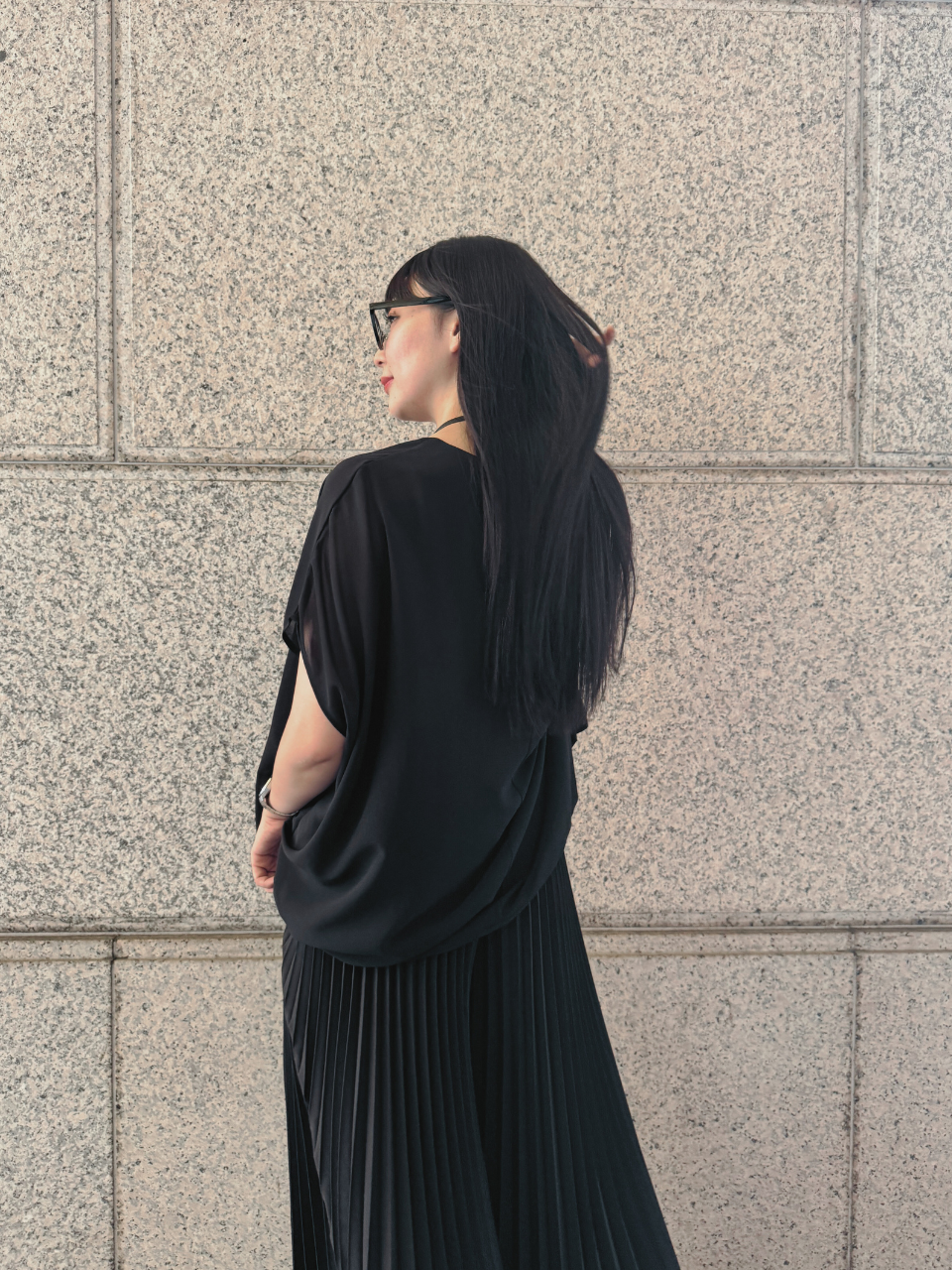 【ASYMM】MISTY CHIFFON BLOUSE -black-　※7/28〜8/1迄に順次発送