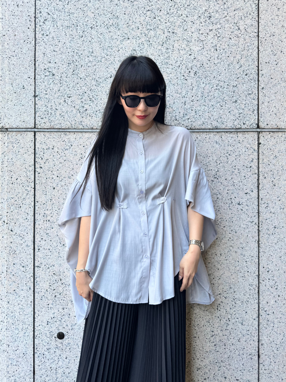【ASYMM】COCOON FLOW SHIRT -blue gray-　※7/28〜8/1迄に順次発送