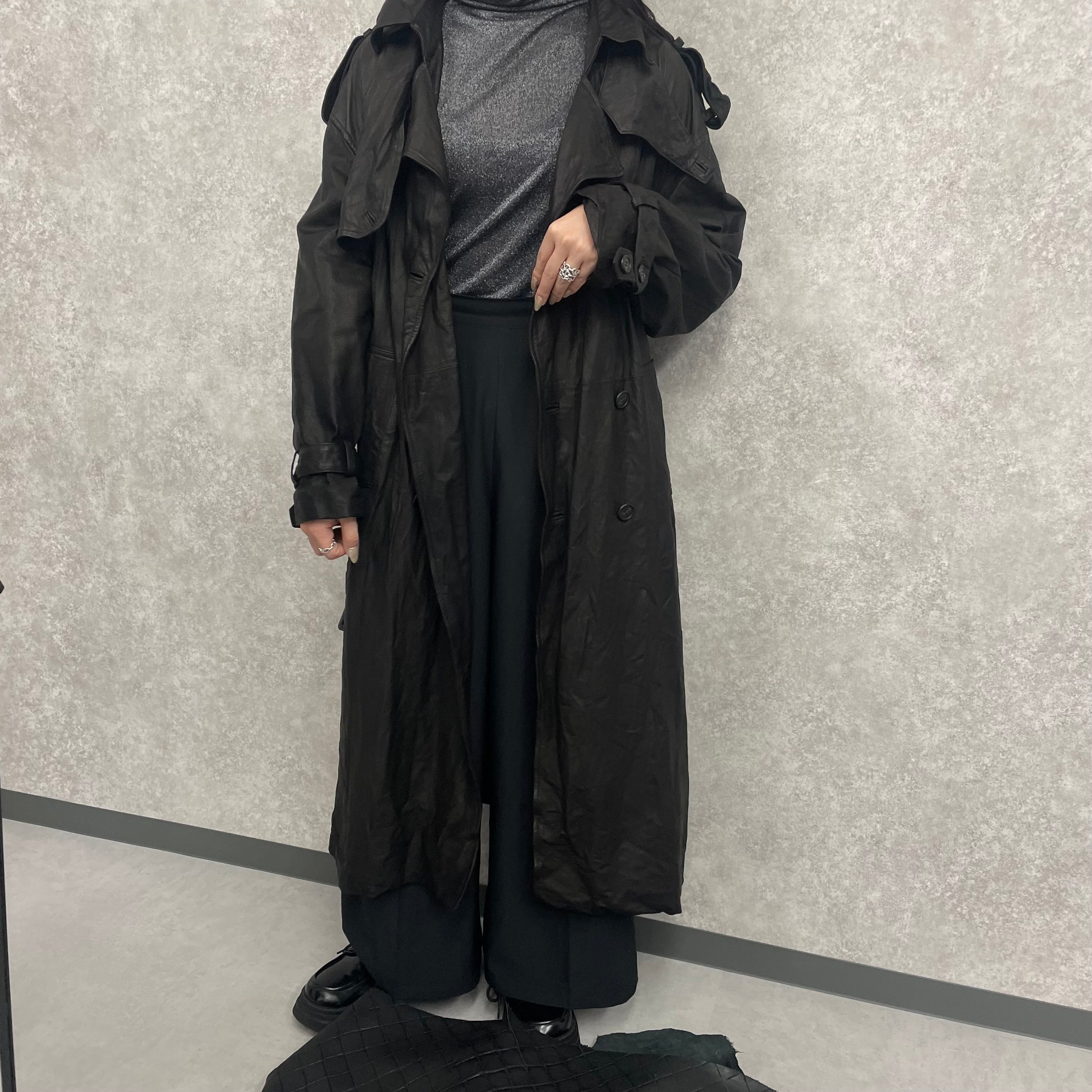 【M.U.L.】トレンチコート  ブラック ソフトダメージオイルレザー 洗い加工 ※4/22~26順次発送予定