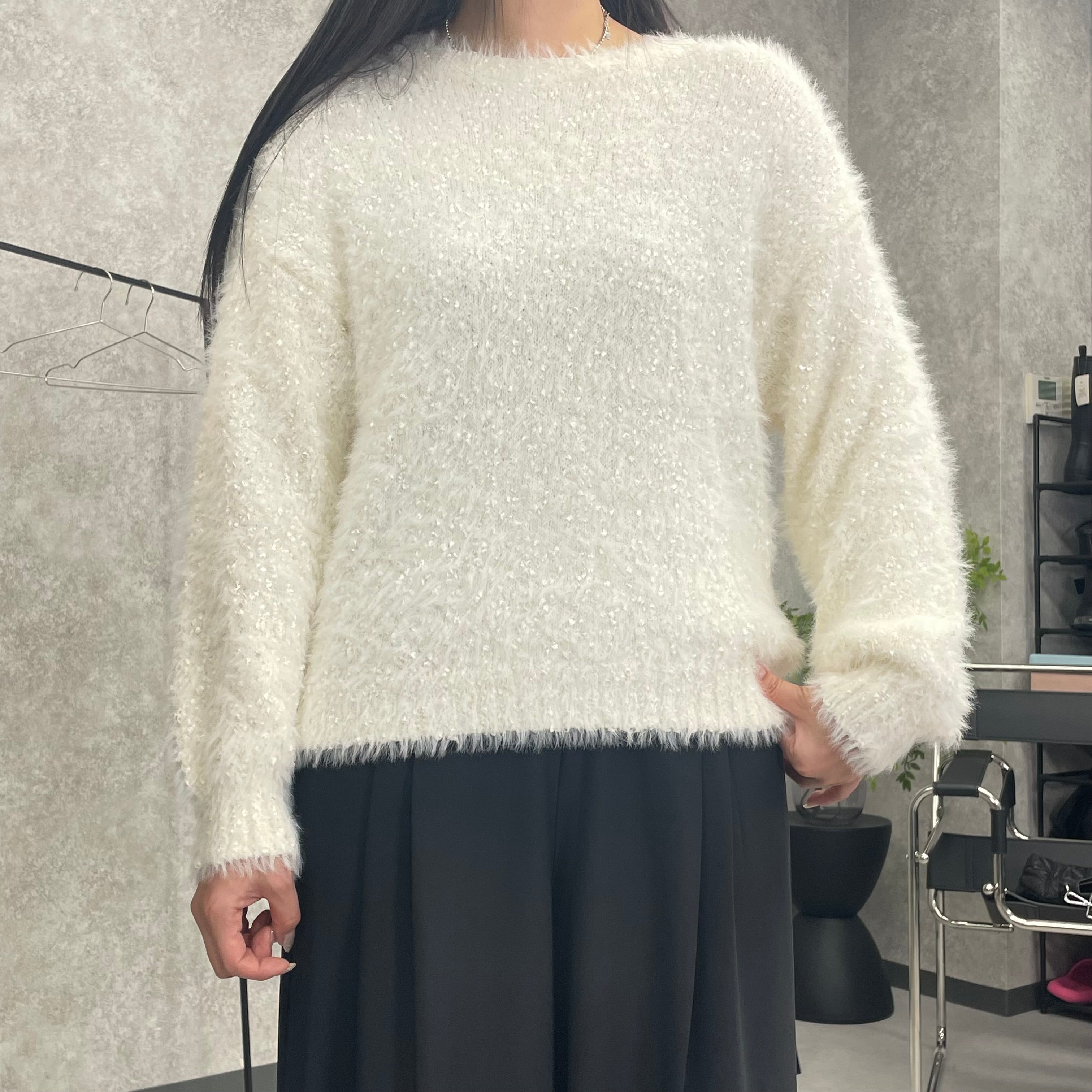 【 LHELBIE】ミックスフェザーニットトップス　-アイボリー‐　※12/17～23頃より順次発送予定
