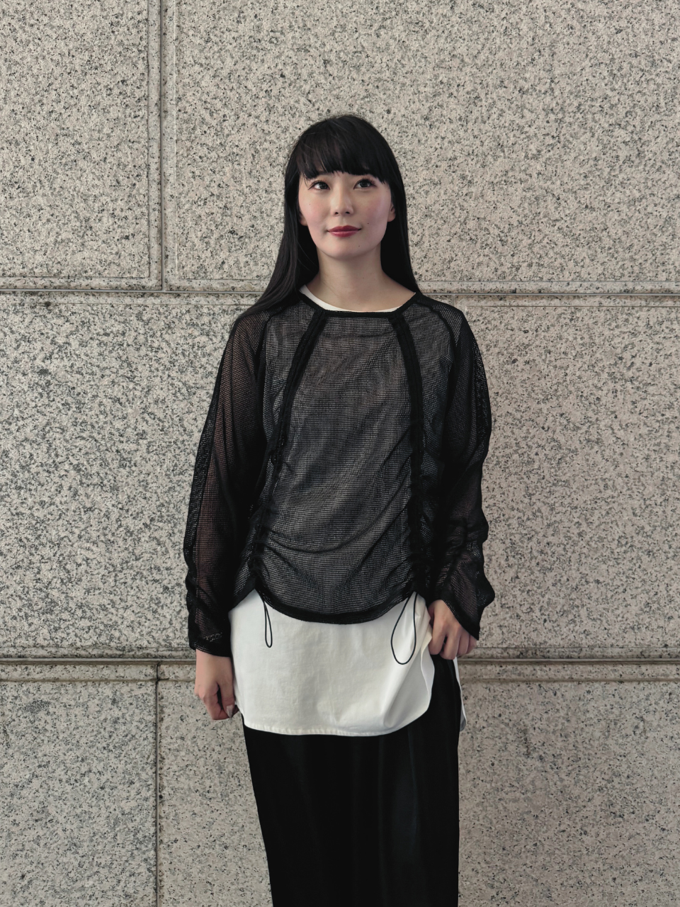 【ASYMM】TWIST LINE MESH TOPS -black-　※8/6〜12迄に順次発送予定
