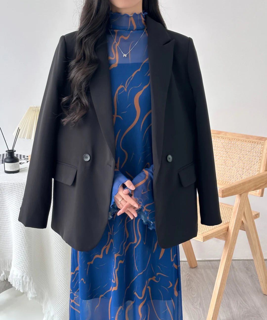 【ABITOKYO】インナーキャミ付きメロウシーズルメッシュシアーロングワンピース ブルー系その他 ※5/28-6/3より順次発送