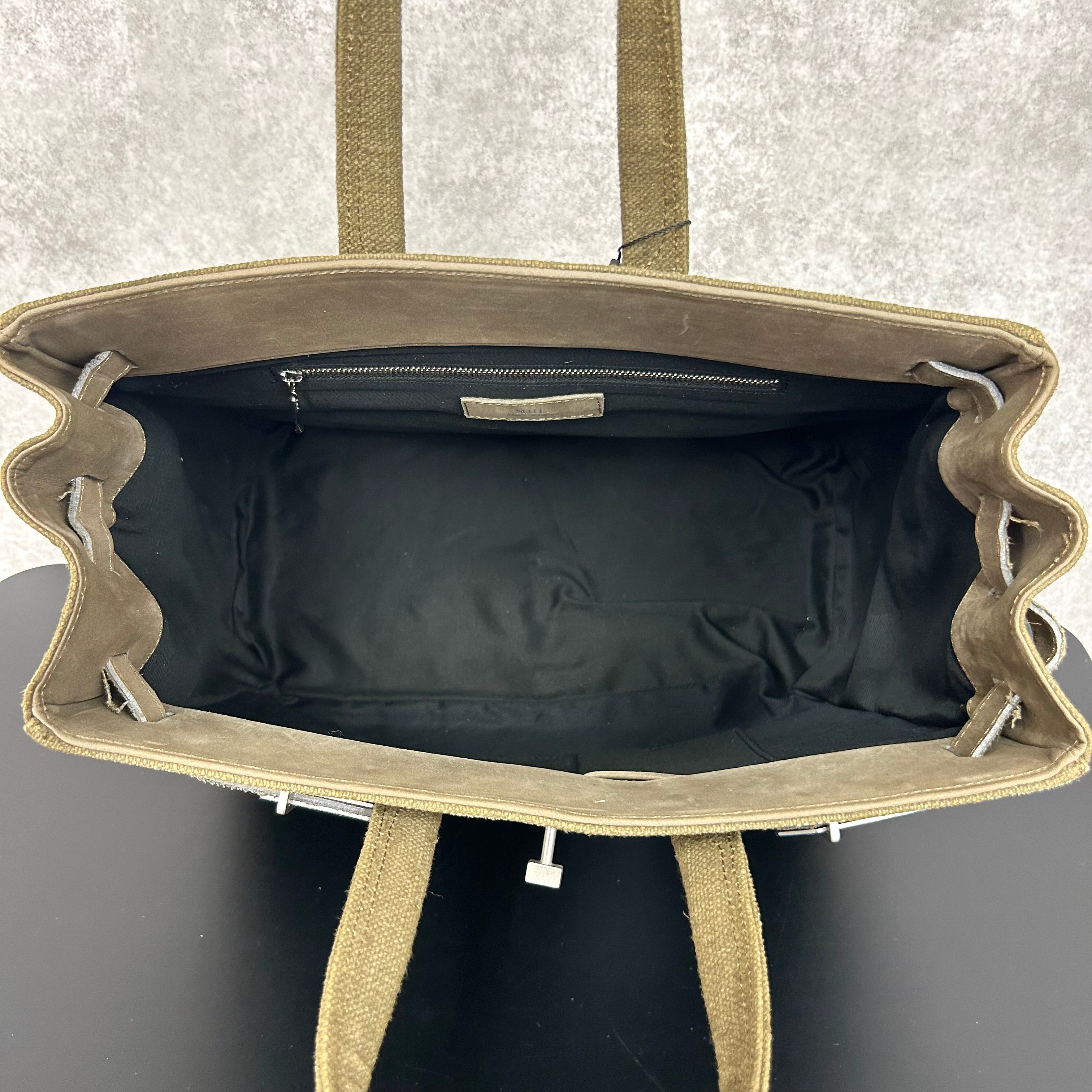 【MUL064】stud series tote　M　 vintage remake fabic　カーキ　ペイントあり　ホワイトライン入り[2箇所]　※7/2〜7/12より事務所から順次発送予定