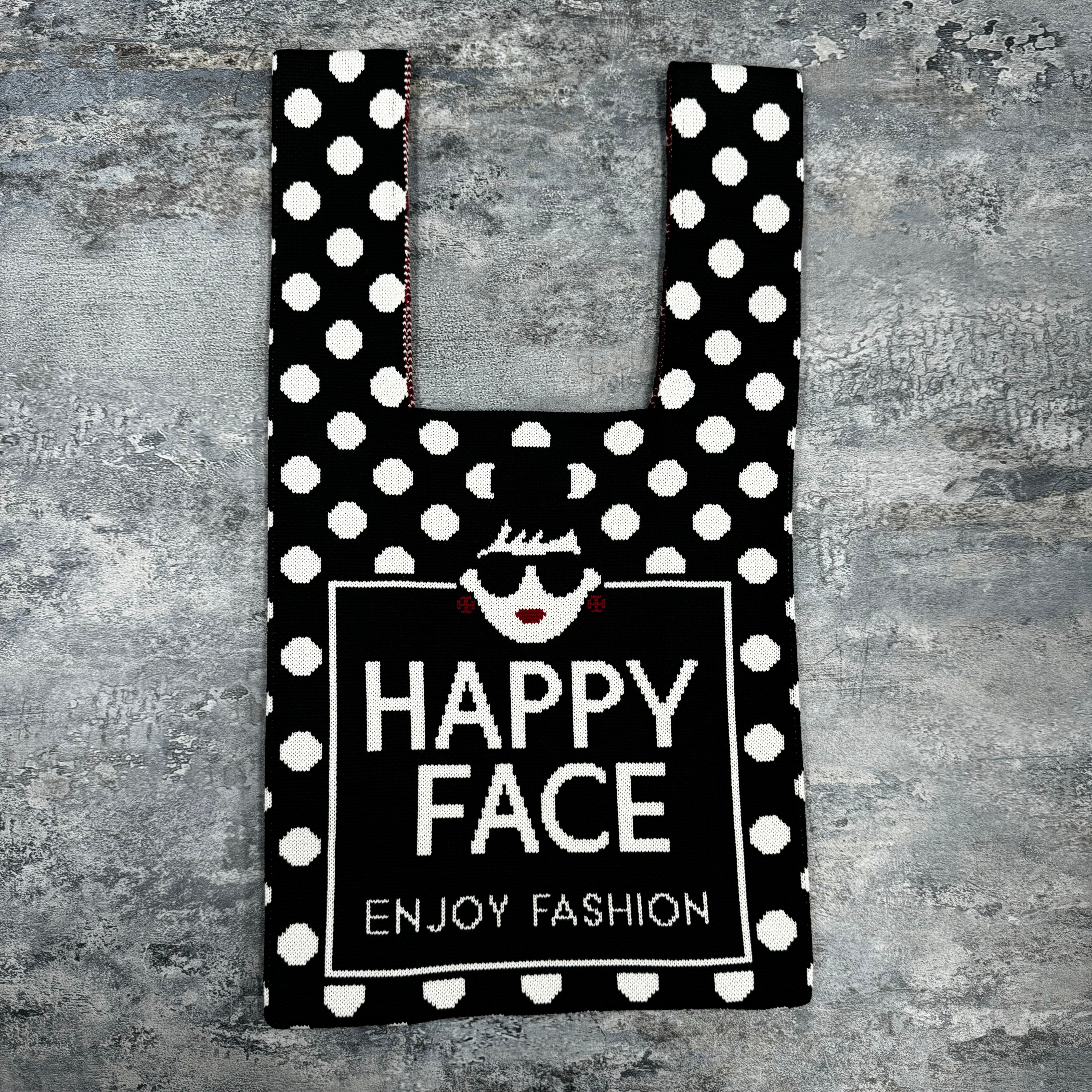 【HAPPYFACE】エマニットバッグ　ドット　ブラック　※3/19~3/25迄に順次配送予定