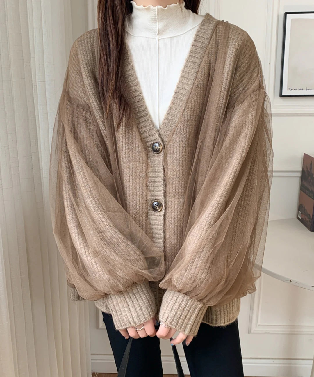 新品入荷 ABITOKYO】ボリュームスリーブ シアードッキングニット トップス