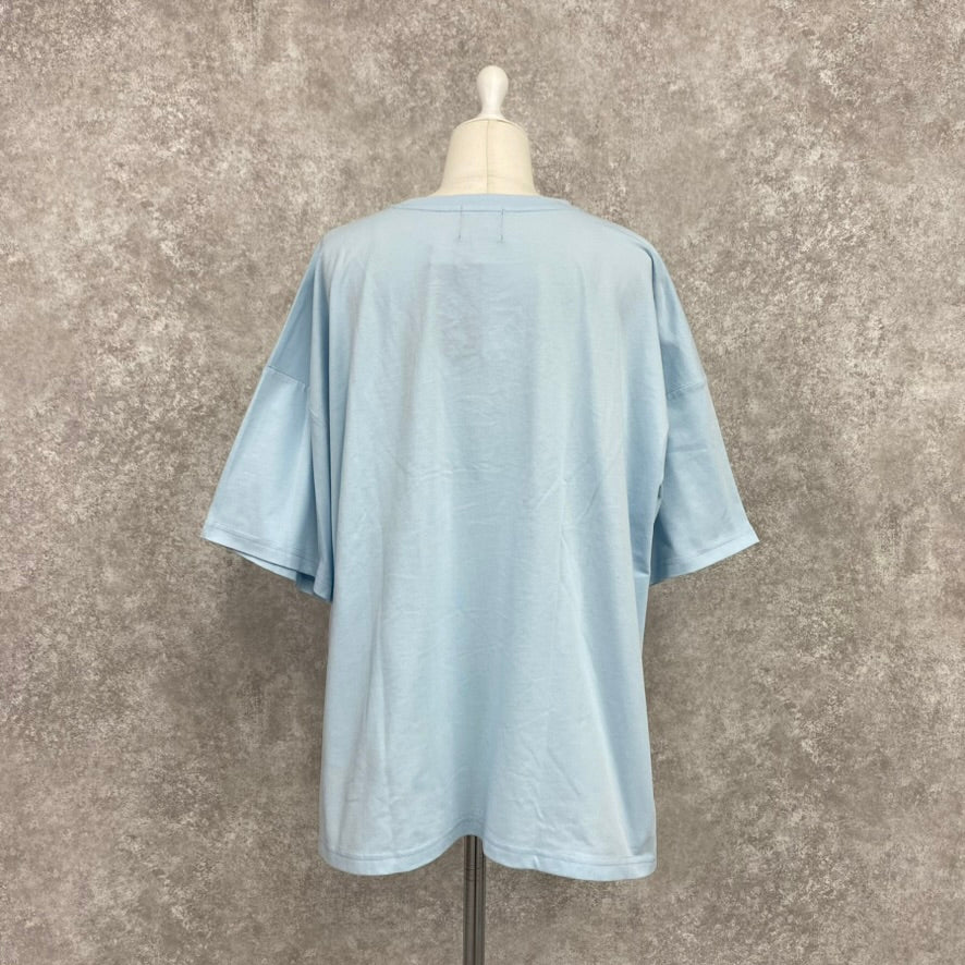 ANGRY ネコ刺繍 BIG Tシャツ -サックスブルー-　※7/16~22より順次発送予定
