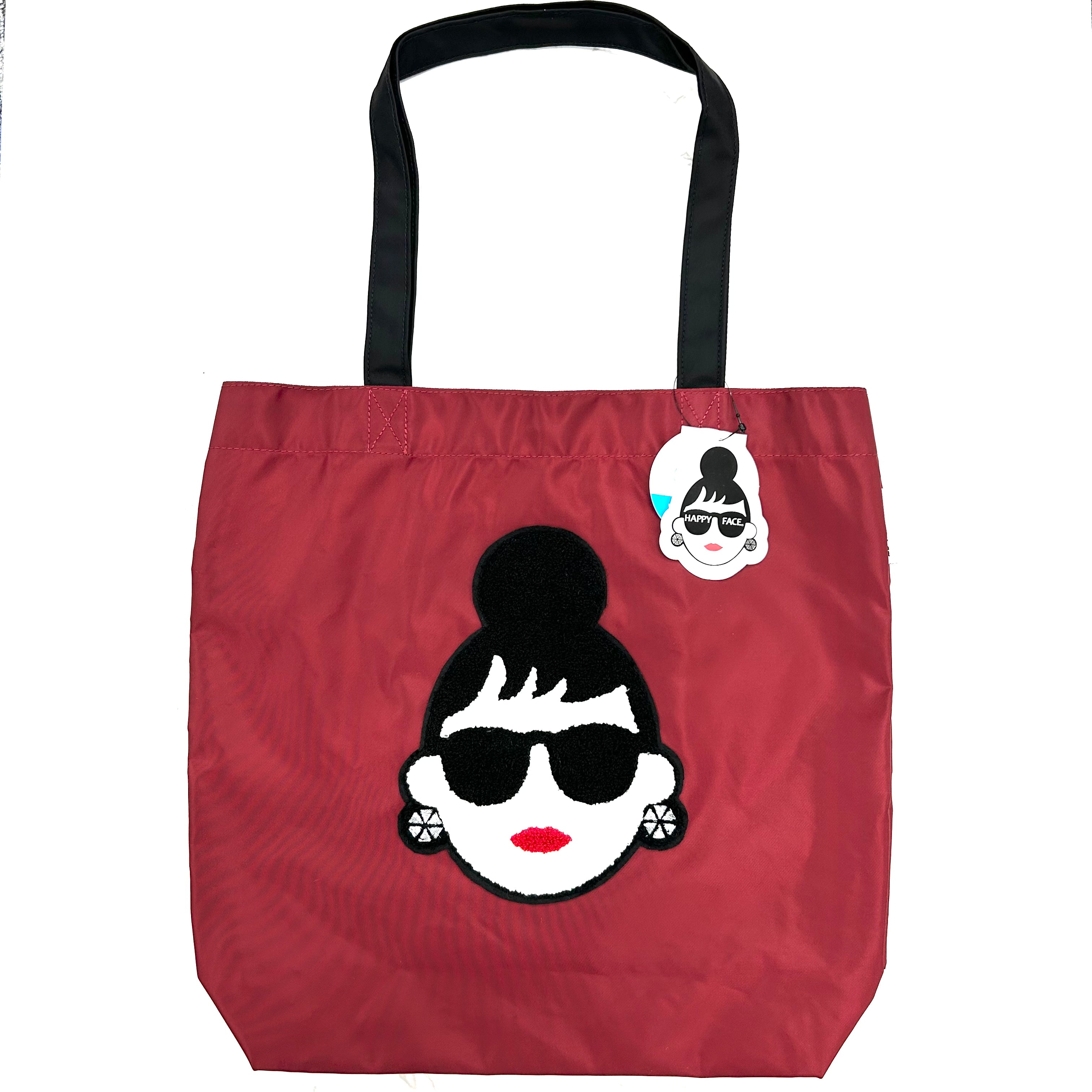 【HAPPYFACE】ＥＭＭＡ フェイス刺繡トートバッグ レッド　※7/30〜8/5迄に順次発送予定