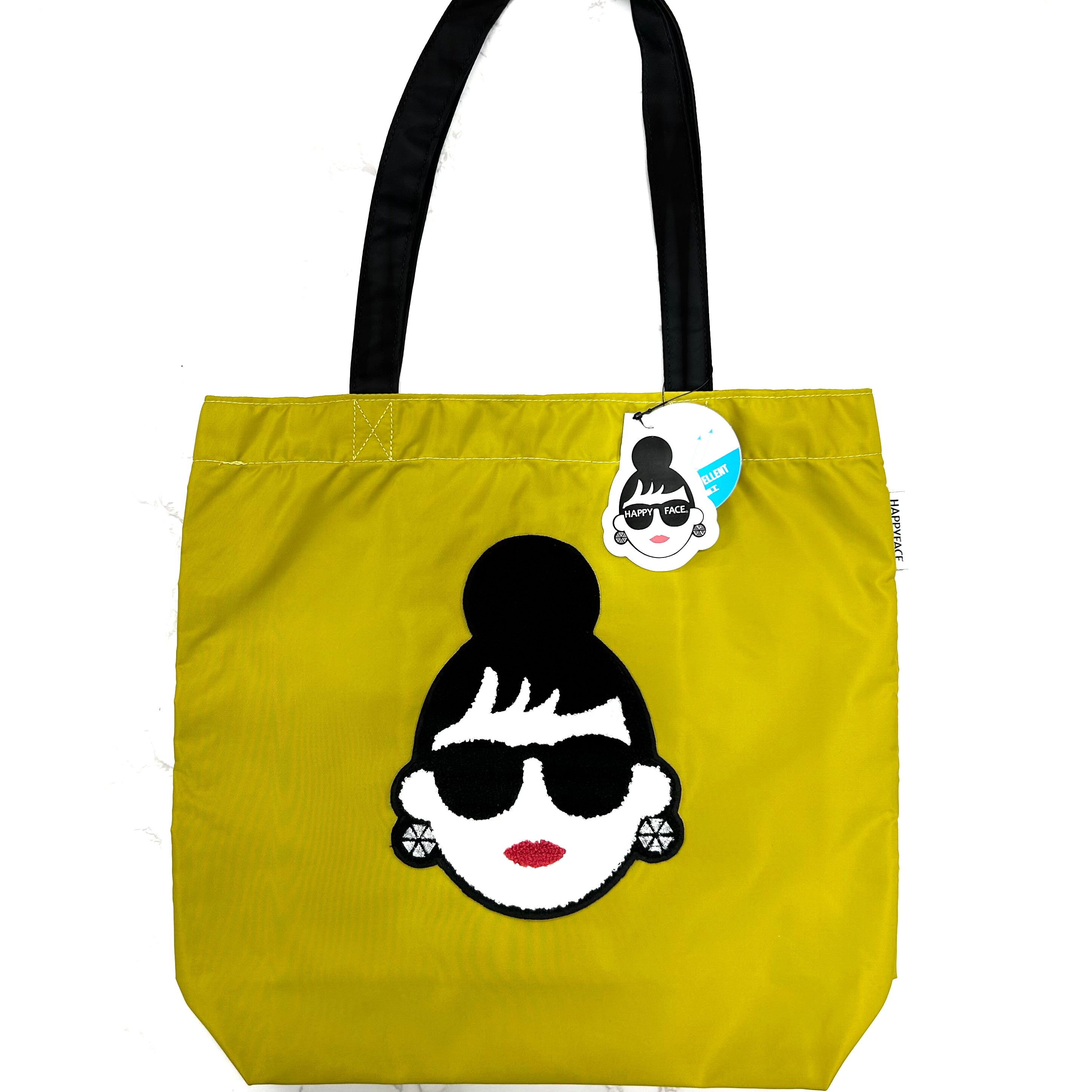 【HAPPYFACE】ＥＭＭＡ フェイス刺繡トートバッグ イエロー　※7/30〜8/5迄に順次発送予定