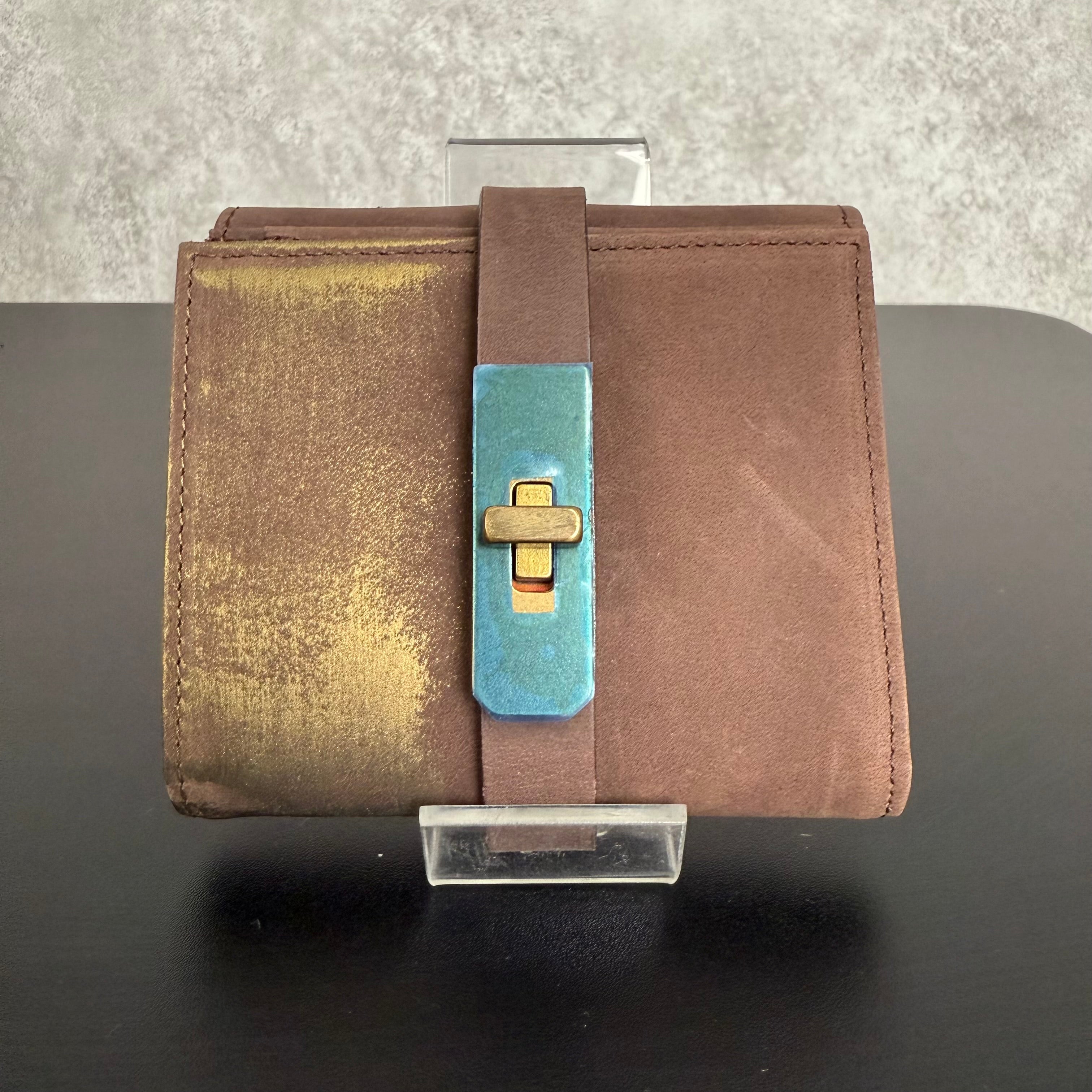 【MUL124】ミニウォレット　‐ヌバックブラウン‐　真鍮金具　ゴールドライン入り　※7/2〜7/12より事務所から順次発送予定