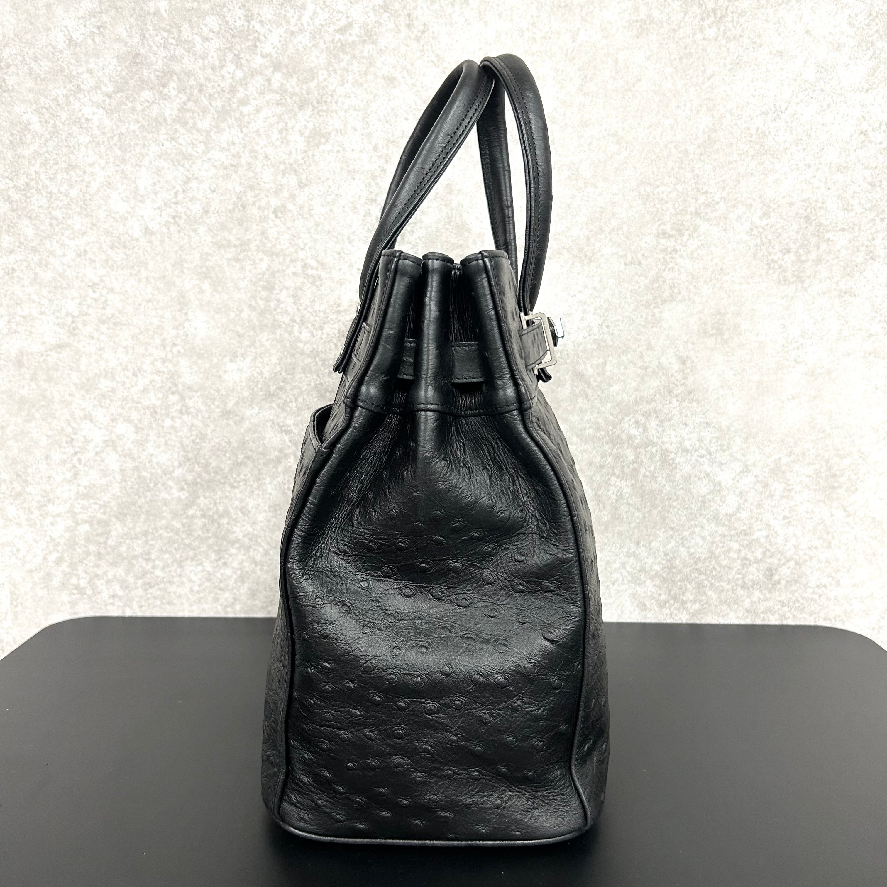【MUL064】stud series トート　M　 - ブラック-　オーストリッチ型押し　シルバーライン入り 　※7/2〜7/12より事務所から順次発送予定