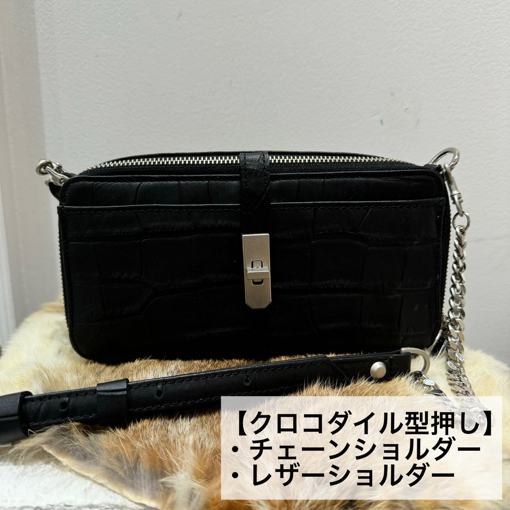 ⚠️予約【M.U.L.】ボックスウォレットショルダー クロコダイル型押し 