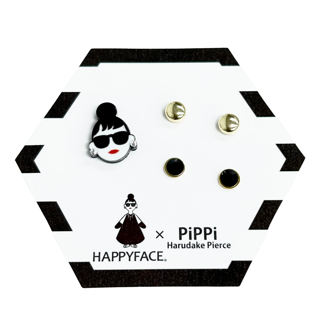 【HAPPYFACE】×【PiPPi】EMMA貼るピアス　ブラック　※2/12〜17頃より順次配送予定
