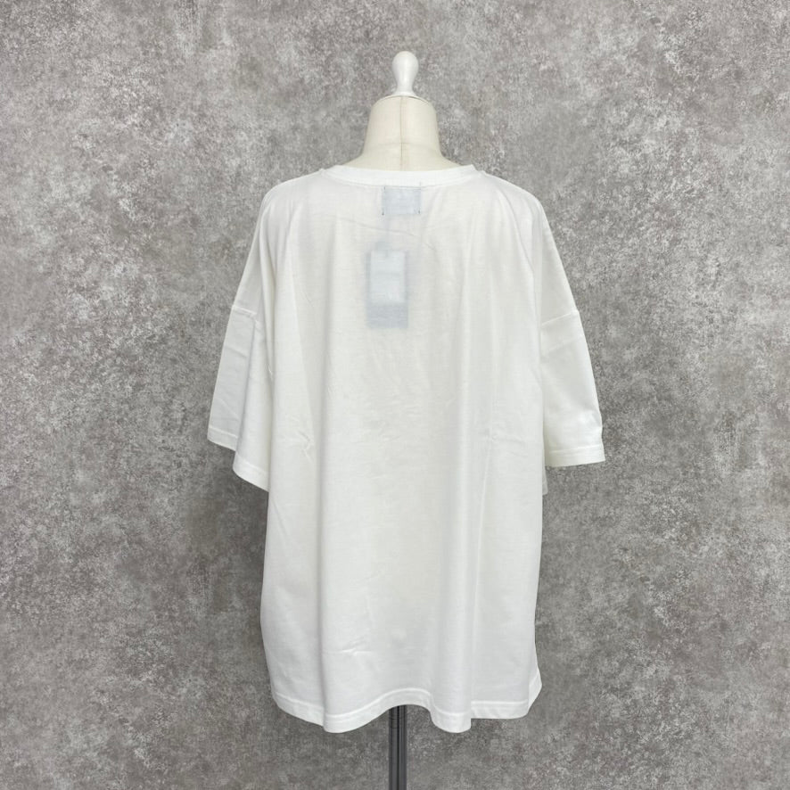 ANGRY ネコ刺繍 BIG Tシャツ -オフホワイト-　※7/16~22より順次発送予定