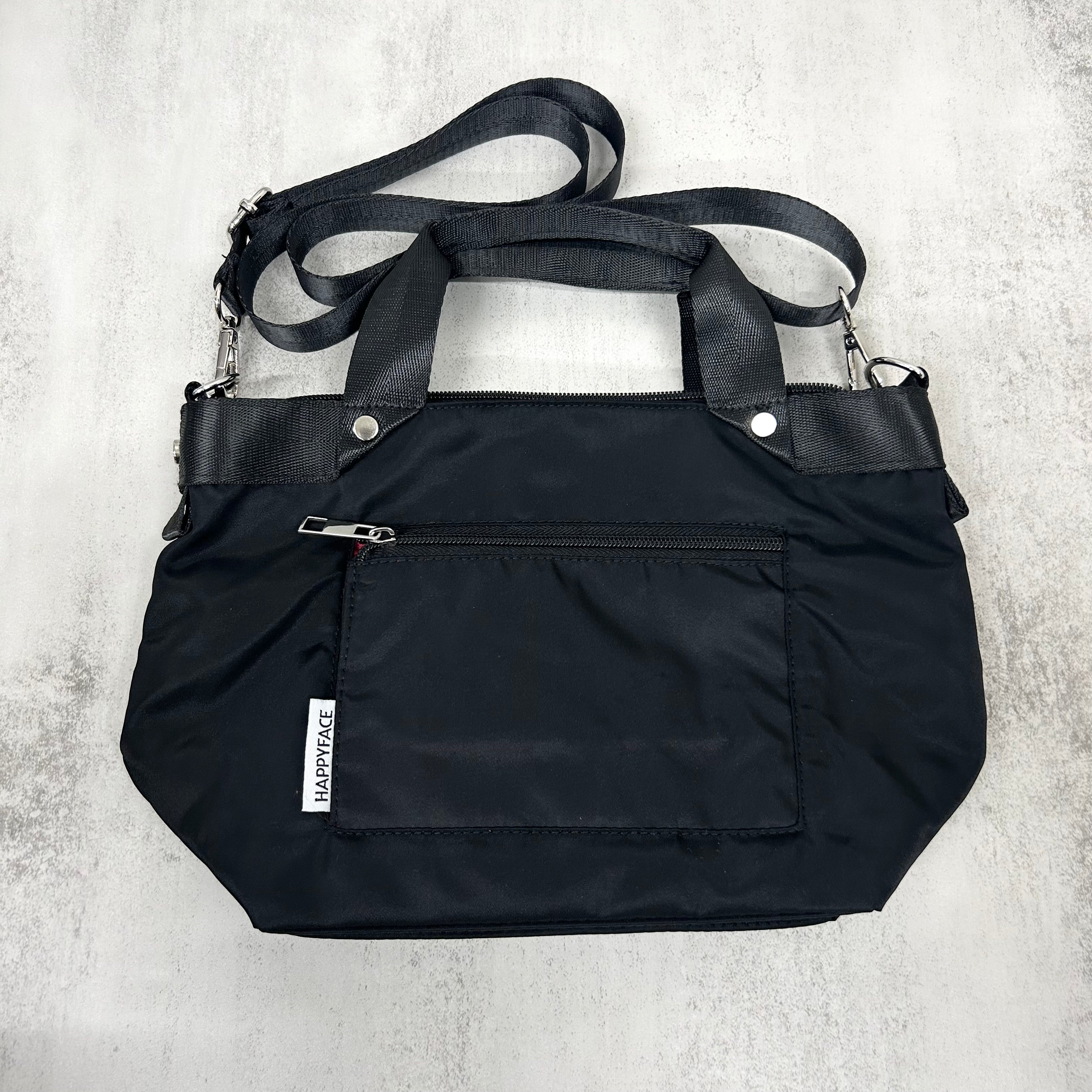 【HAPPYFACE】エマ フェイス刺繍2wayショルダーバッグ(小)　ブラック　※10/22〜28より順次配送