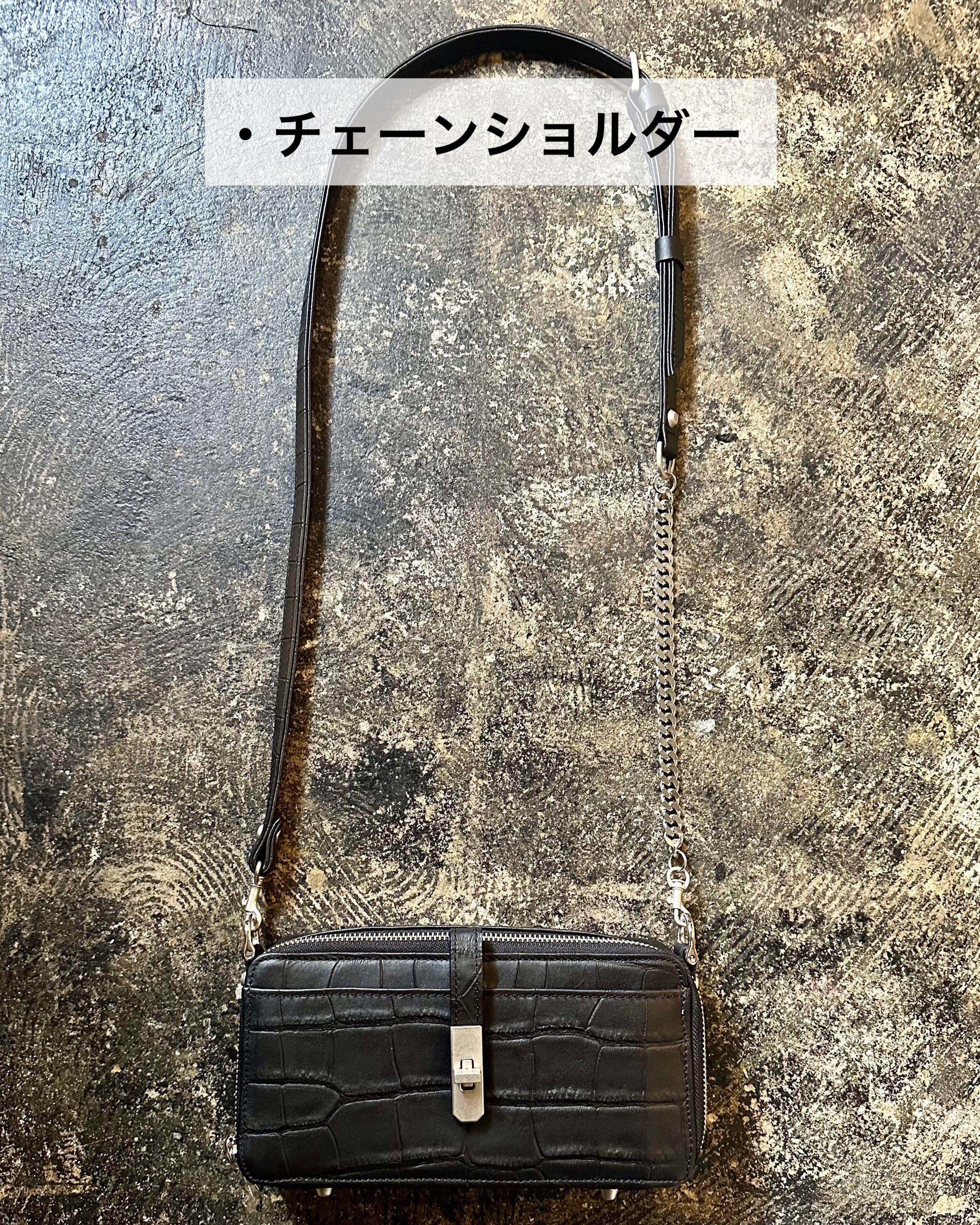 ⚠️予約【M.U.L.】ボックスウォレットショルダー クロコダイル型押し 