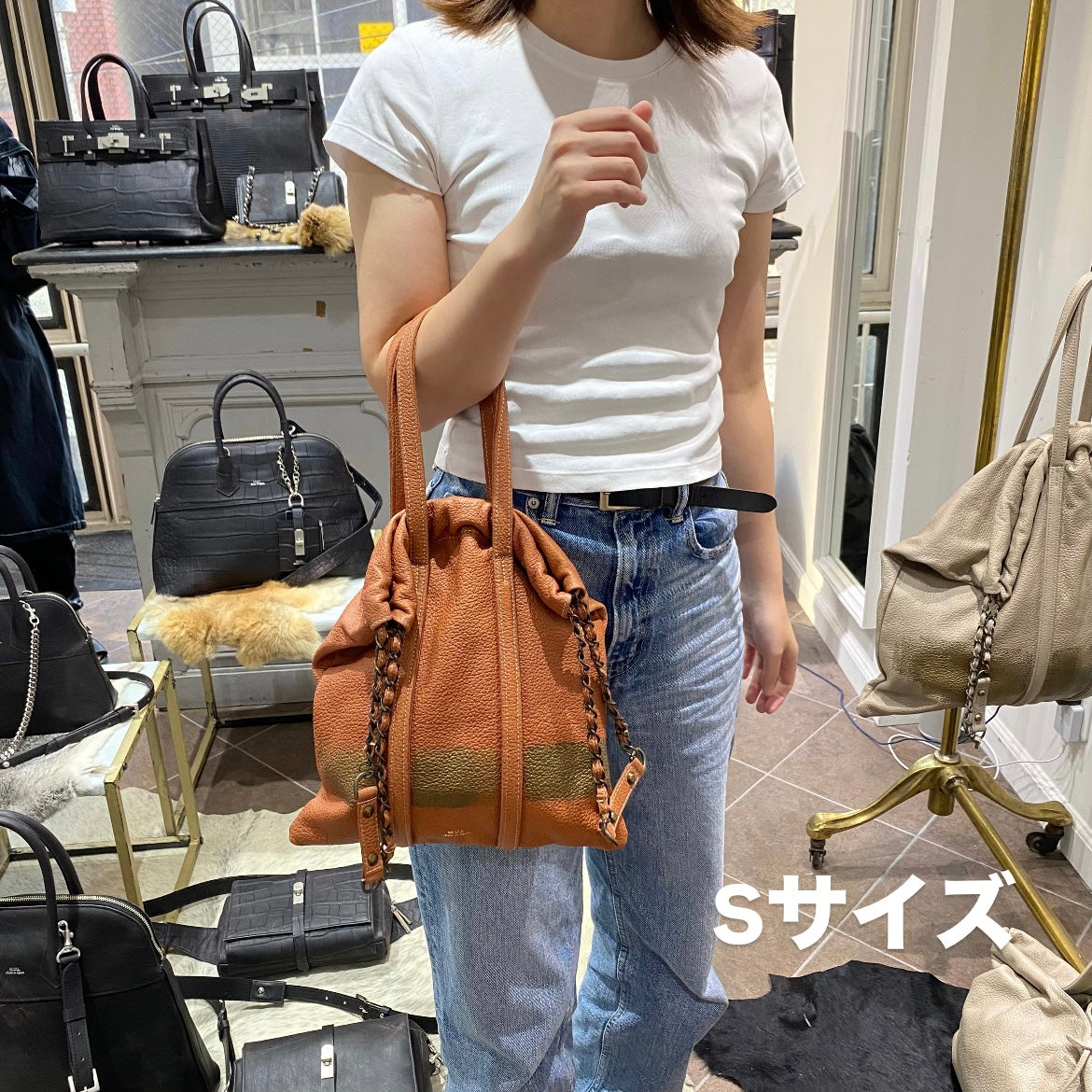 ⚠️予約【M.U.L.】トラストート シボ型押し/ゴールドライン/マットゴールドチェーン -グレージュ-　※R7. 6月末納品予定