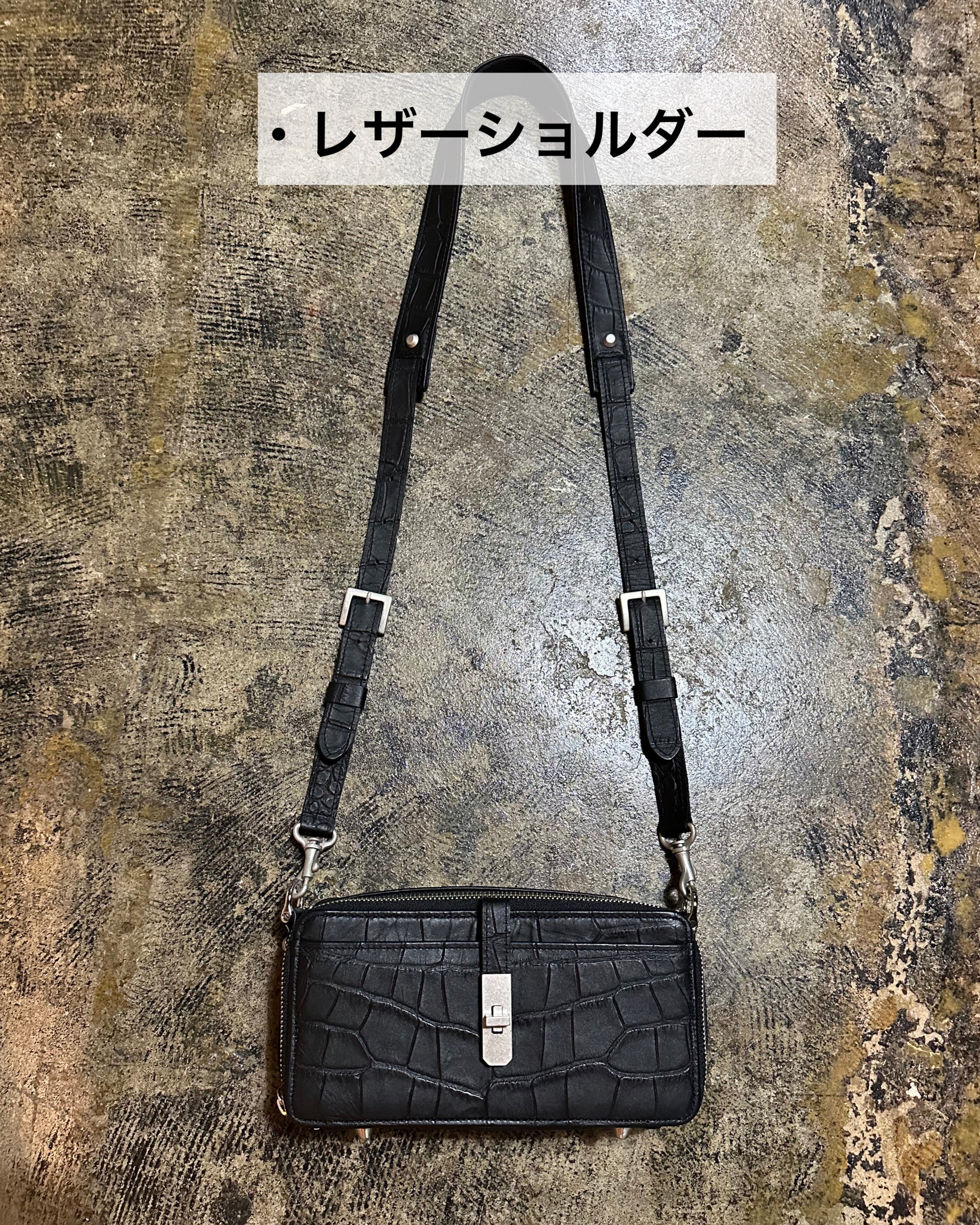⚠️予約【M.U.L.】ボックスウォレットショルダー クロコダイル型押し 