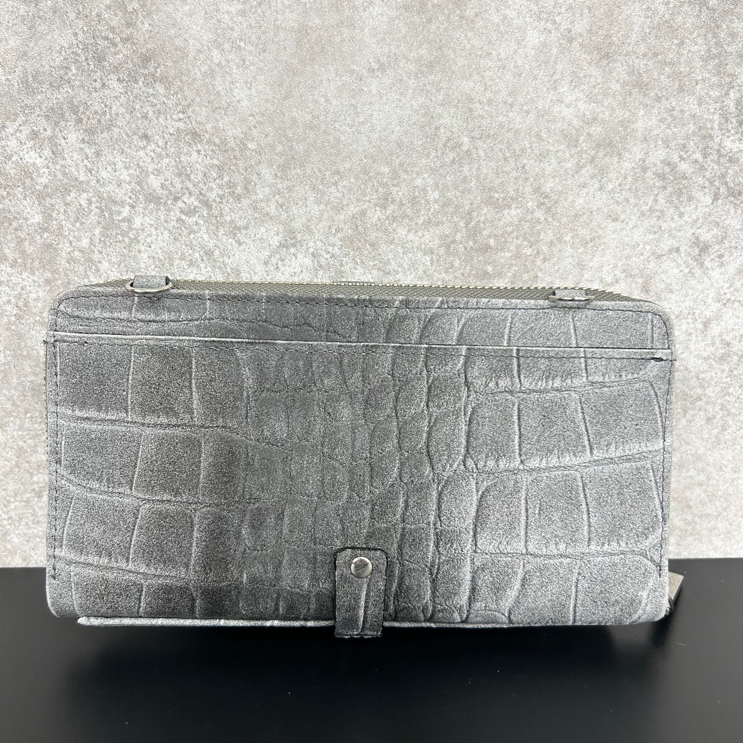 【MUL008】ウォレットショルダー　-ホワイトヌバック汚し加工‐　クロコダイル型押し　レザーショルダー　※7/2〜7/12より事務所から順次発送予定