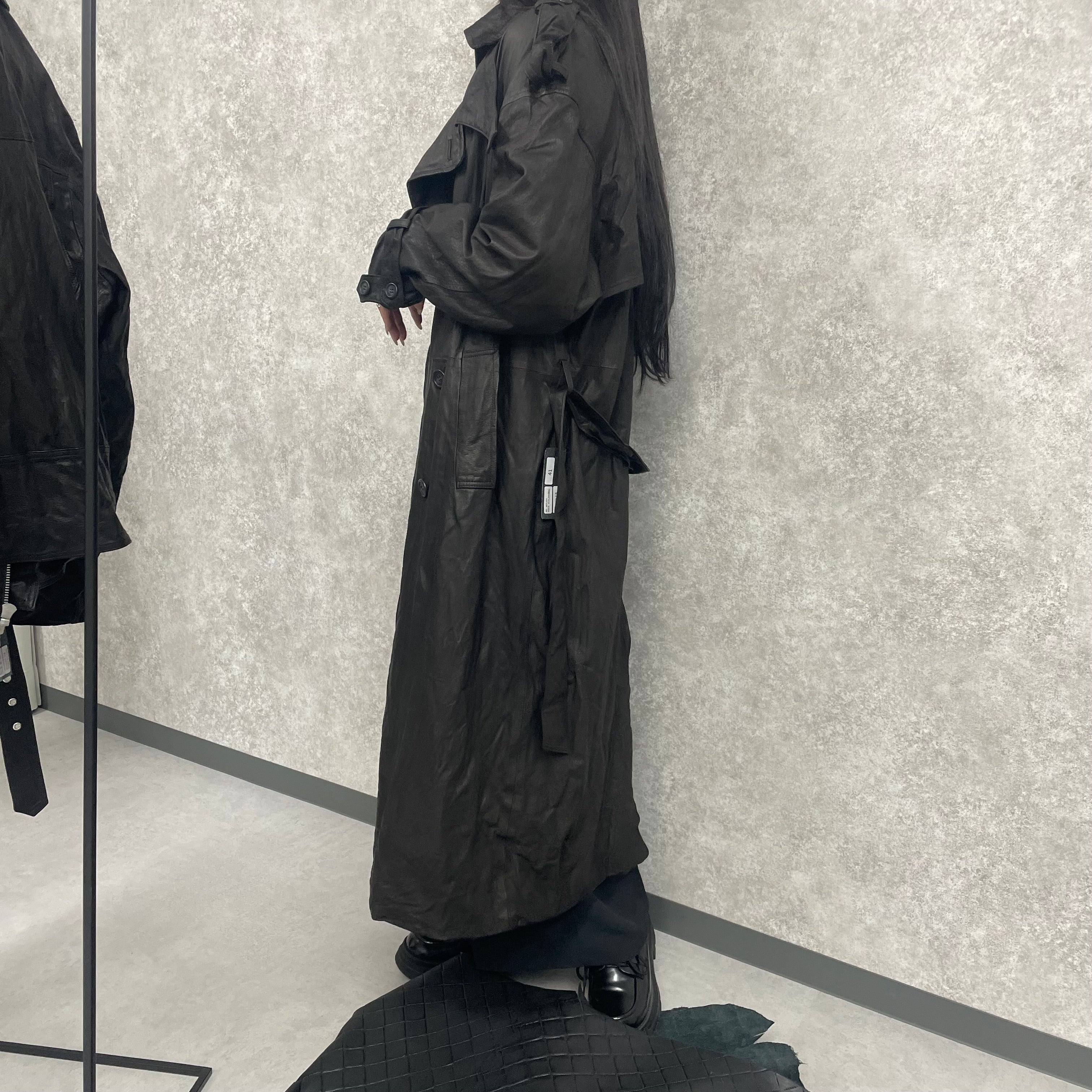 【M.U.L.】トレンチコート  ブラック ソフトダメージオイルレザー 洗い加工 ※4/22~26順次発送予定