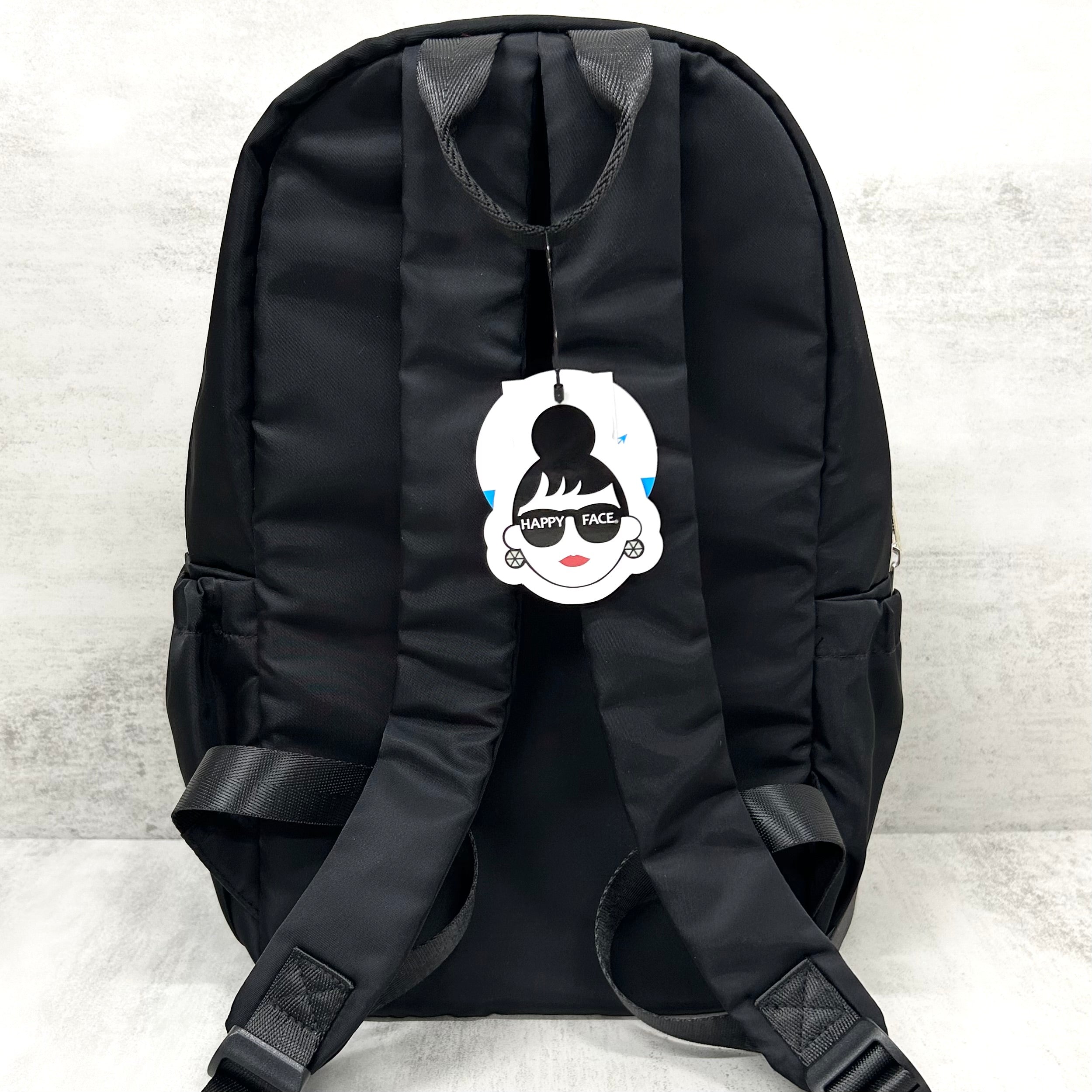 【HAPPYFACE】エマ モコモコ刺繍ラウンドリュック　ブラック　※10/22〜28より順次配送