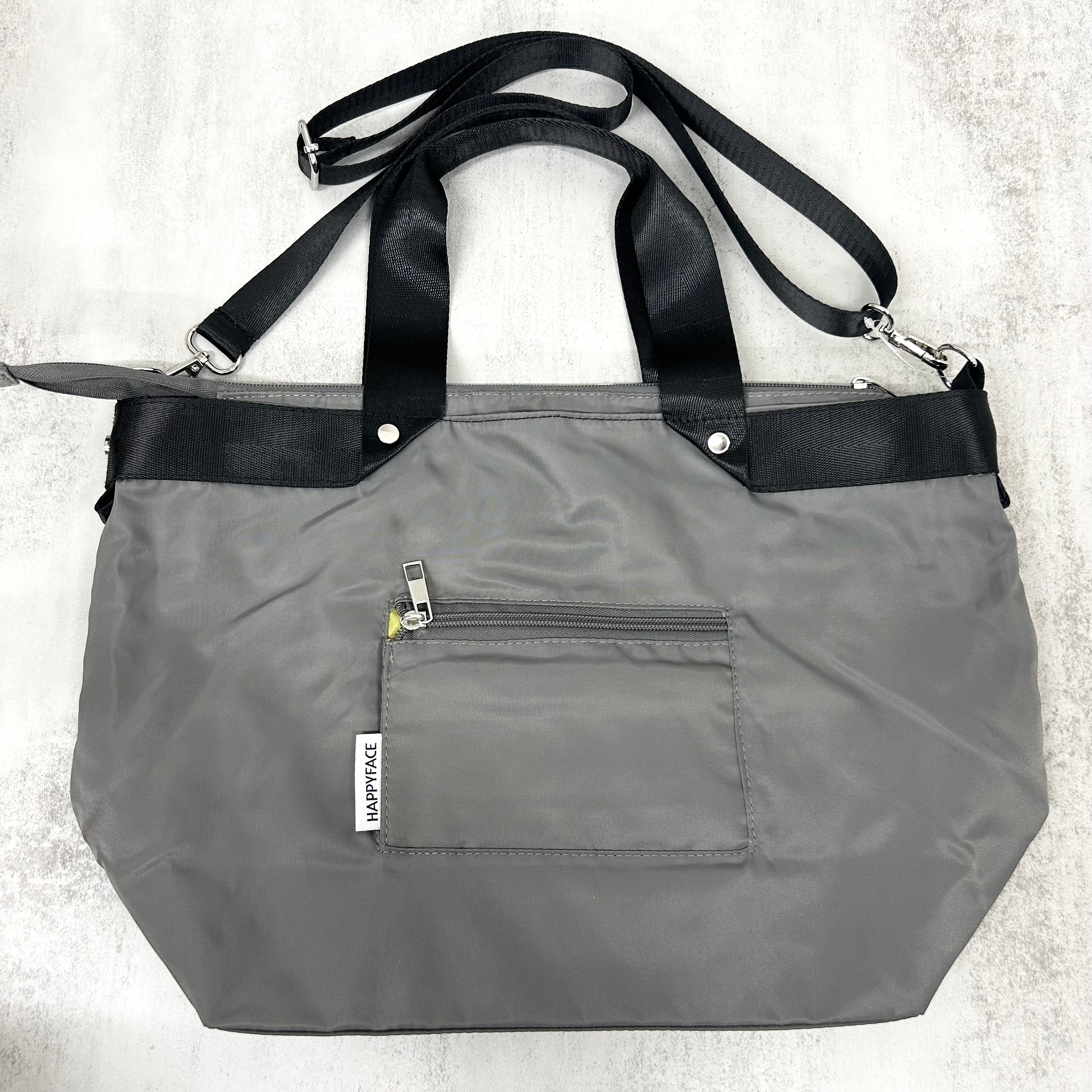 【HAPPYFACE】エマ フェイス刺繍2wayショルダートートバッグ(大)　グレー　※5/14〜20頃より順次発送予定