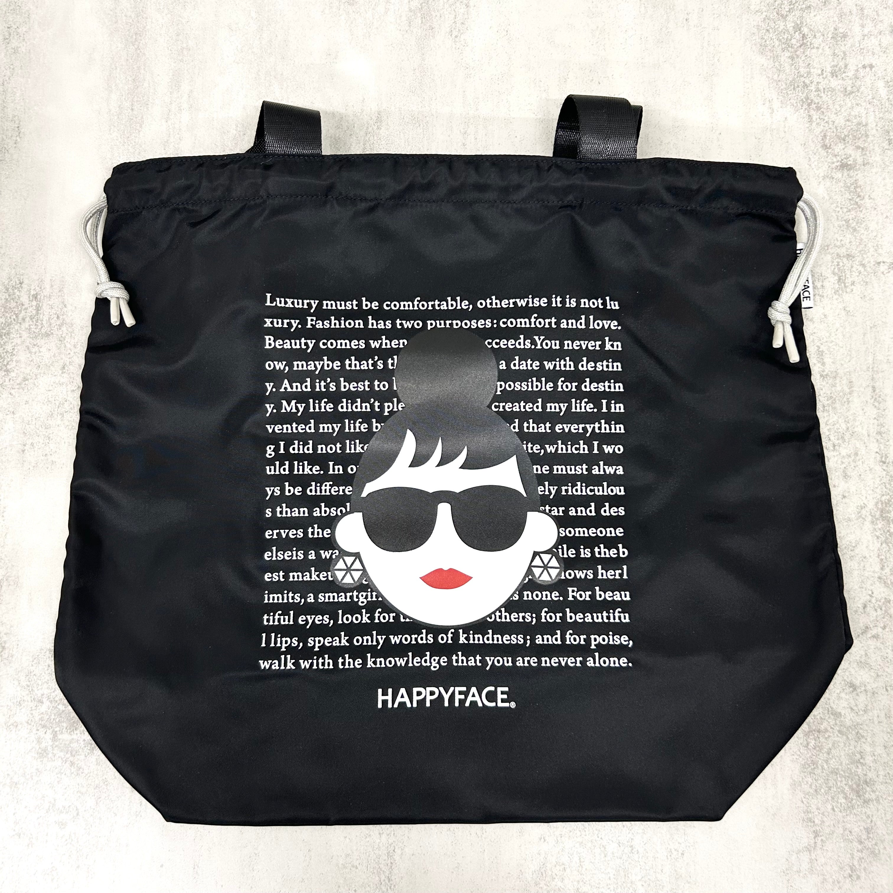 【HAPPYFACE】エマ 巾着ナイロントートバッグ　ブラック　※10/22〜28より順次配送