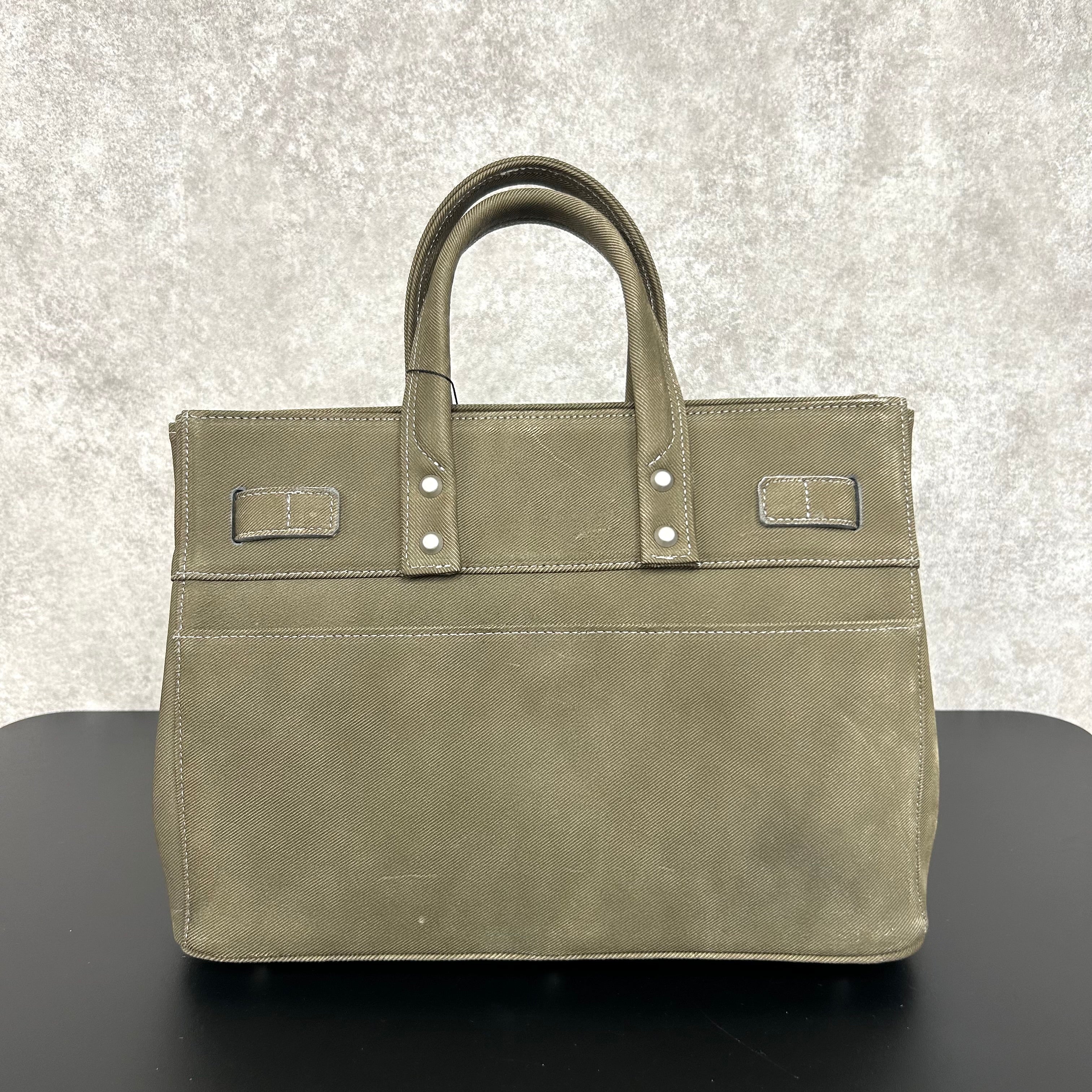 【MUL063】stud series tote S 　デニムレザー　カーキ　ホワイトライン入り　※7/2〜7/12より事務所から順次発送予定