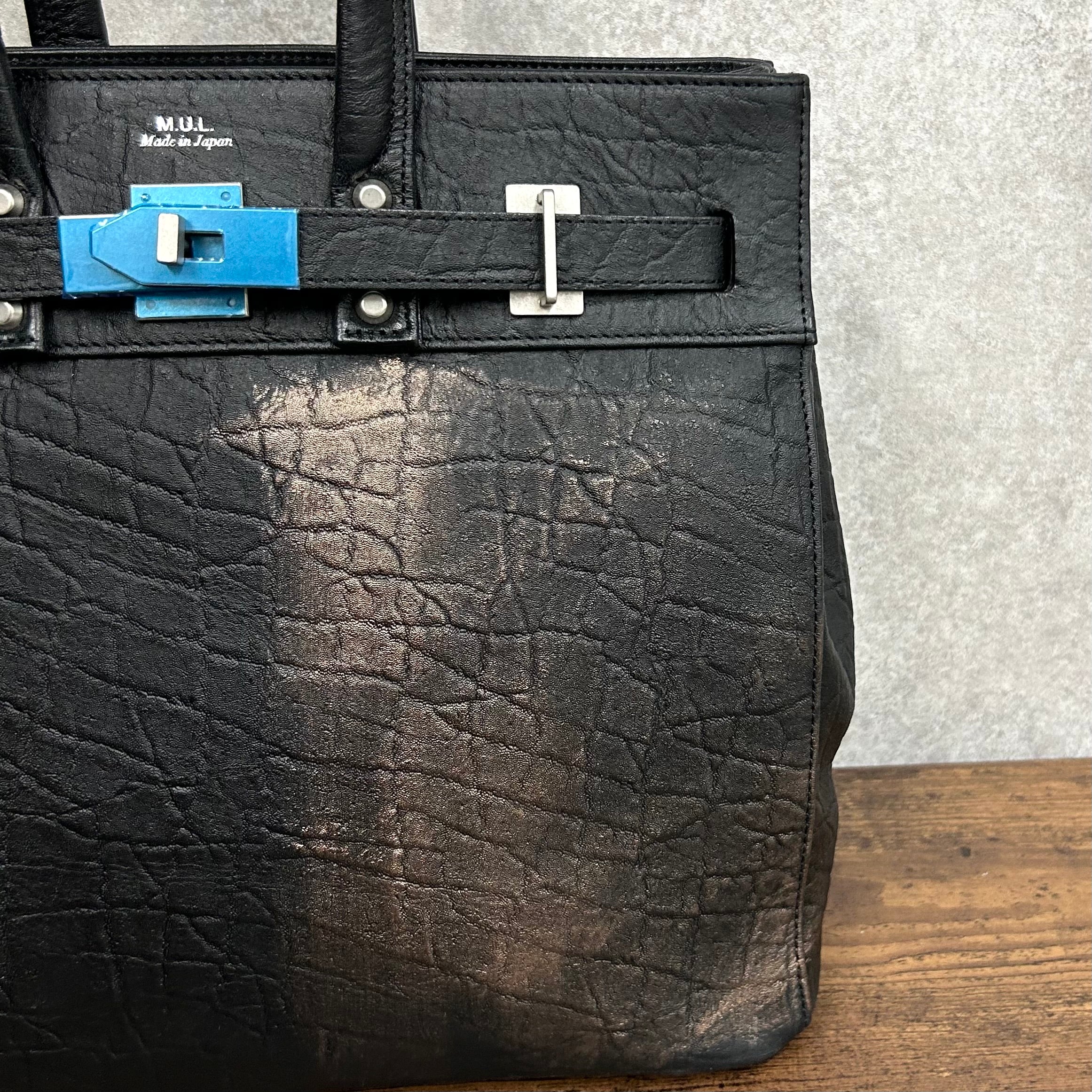 【MUL064】stud series トート　M　 - ブラック-　エレファント型押し　ブロンズライン入り　※7/2〜7/12より事務所から順次発送予定