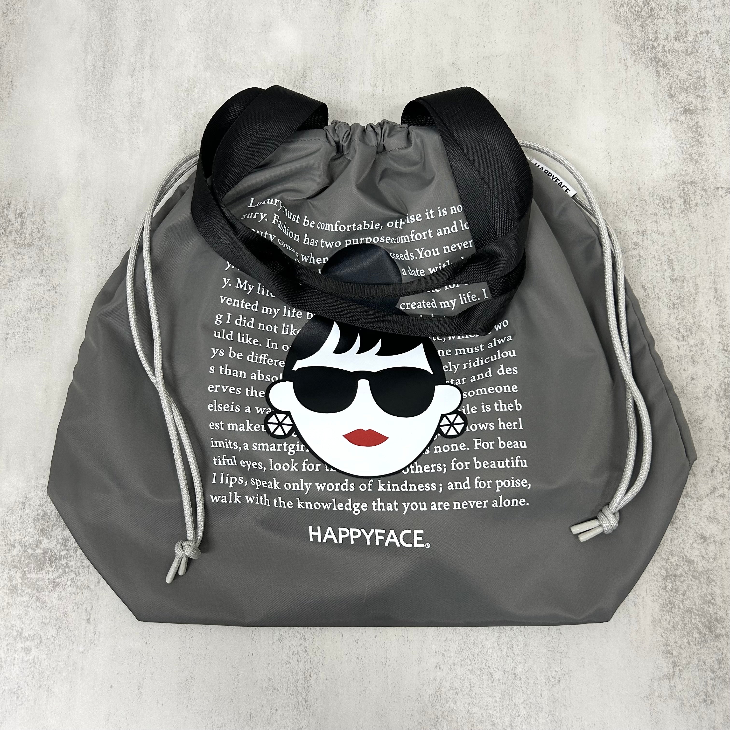 【HAPPYFACE】エマ 巾着ナイロントートバッグ　グレー　※10/22〜28より順次配送