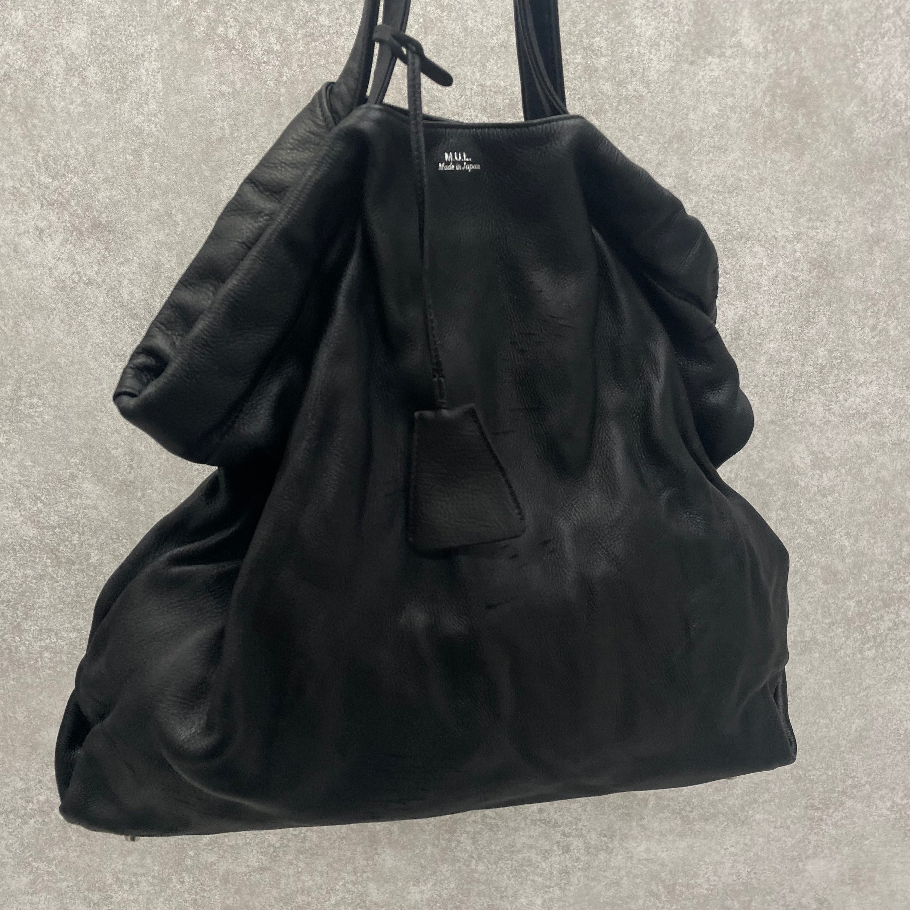【M.U.L.】ベントトートM	ブラック ソフトダメージオイルレザー 洗い加工 (＋ダメージ加工) ※4/22~26順次発送予定