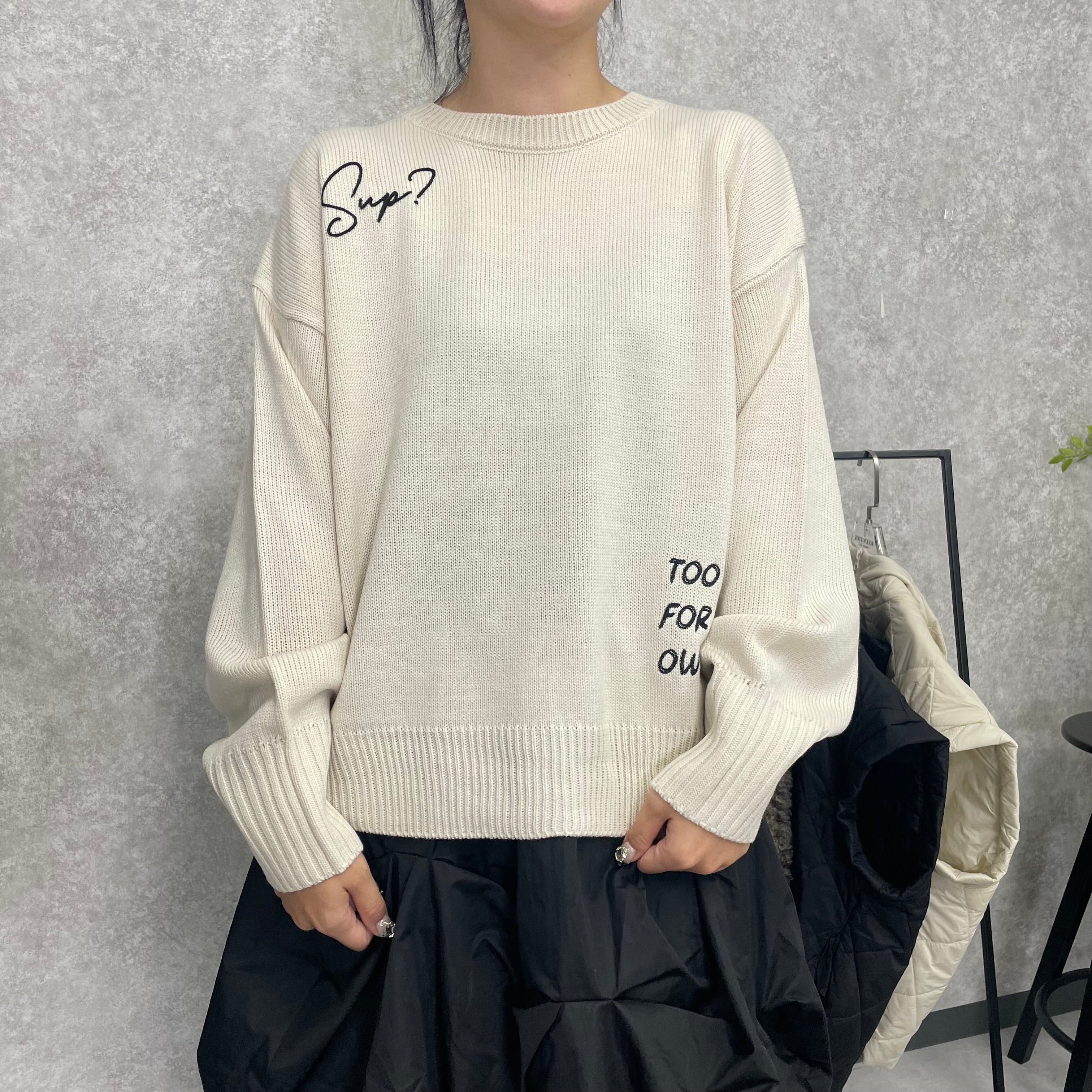 ロゴ刺繍ニットプルオーバー　アイボリー　*12/24-30頃より順次発送予定