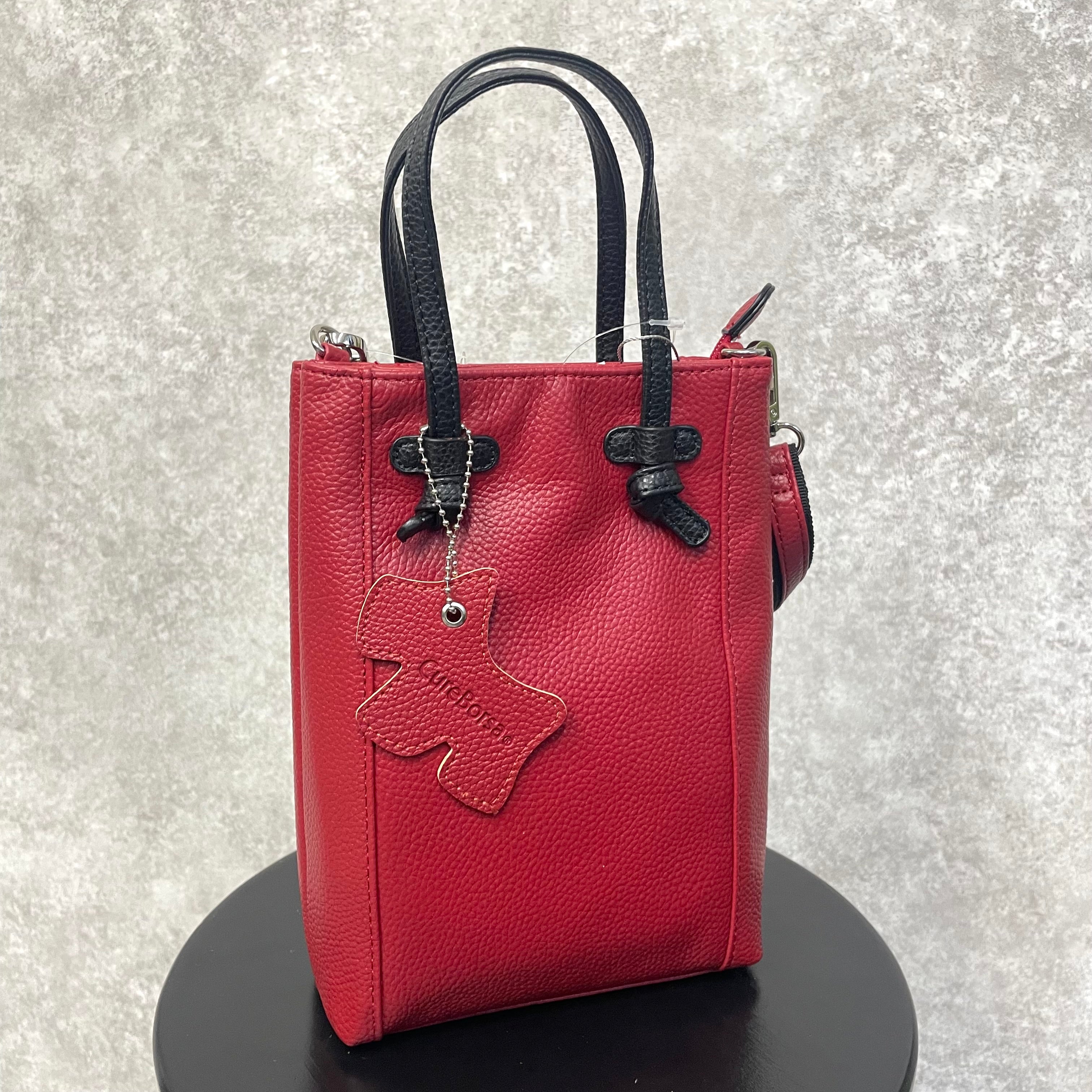 【百貨店商品🌟牛革】トップハンドルスクエアショルダー　-レッド-　※3/5~3/11より順次発送予定