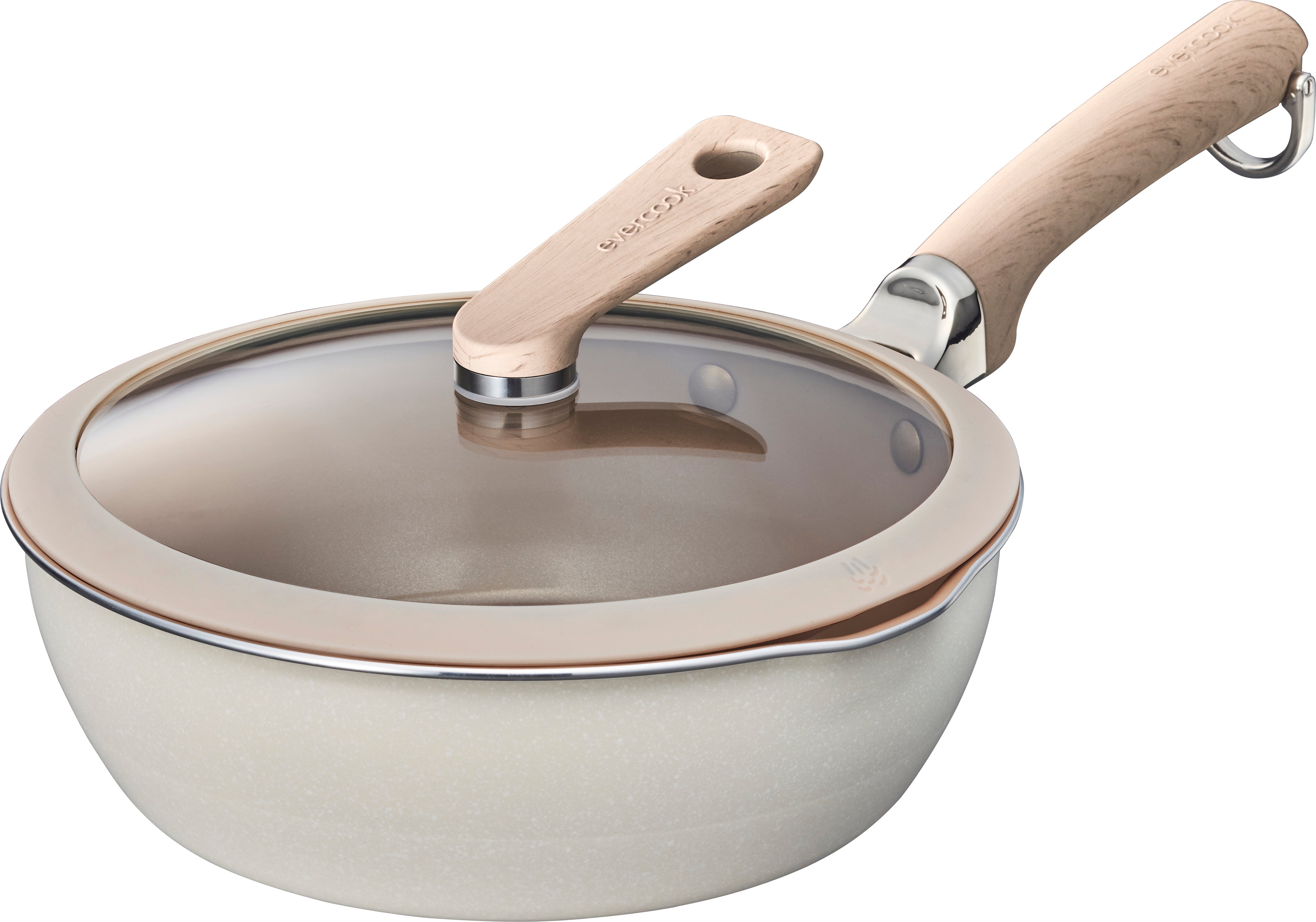 evercook　DECO　22cmマルチパン+ガラスふたセット (ベージュ)　※11/12〜18より順次発送