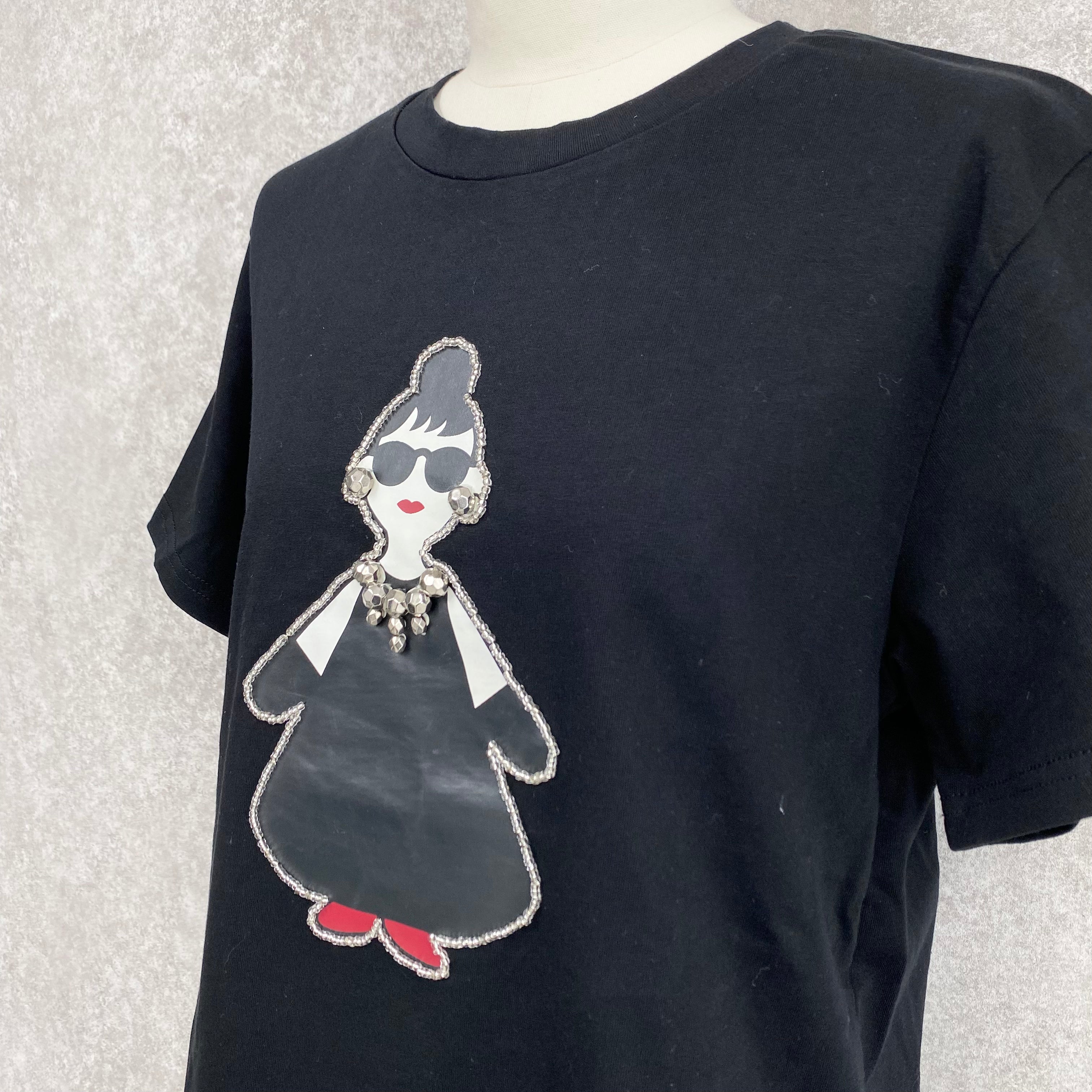 【HAPPYFACE】EMMA 全身ビーズ付きプリントＴシャツ ブラック　※10/22〜28より順次配送