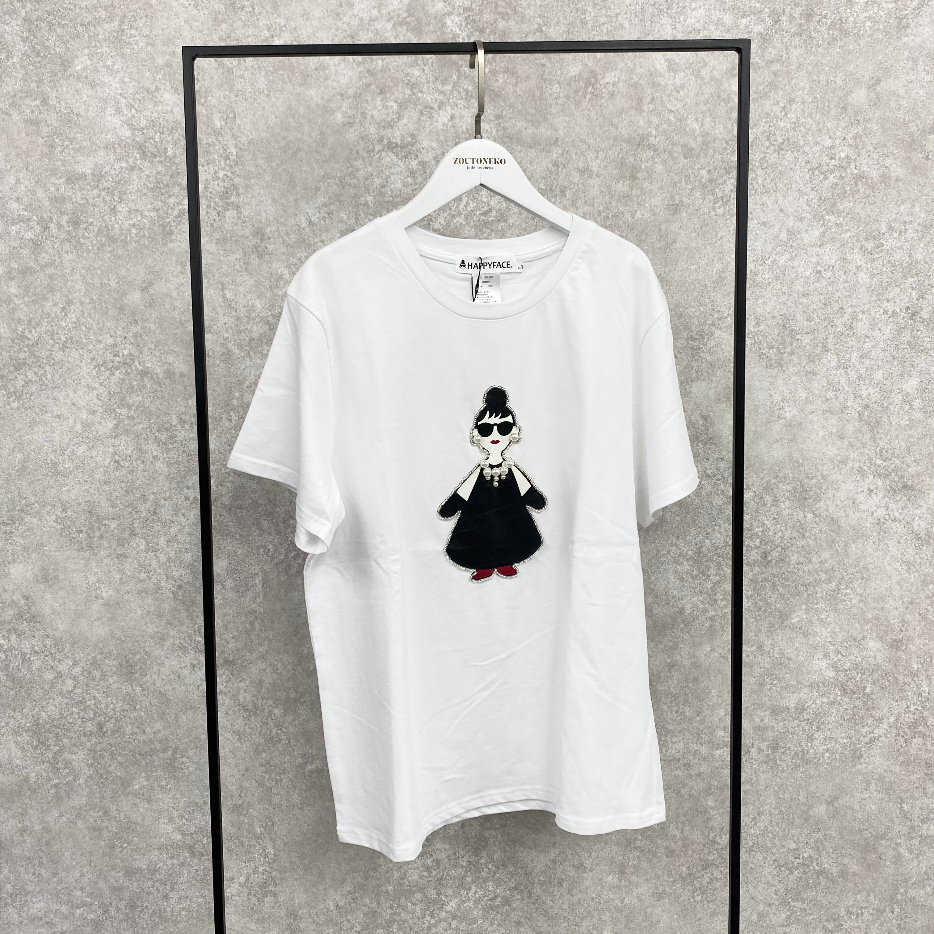 【HAPPYFACE】EMMA 全身ビーズ付きプリントＴシャツ ホワイト　※10/22〜28より順次配送