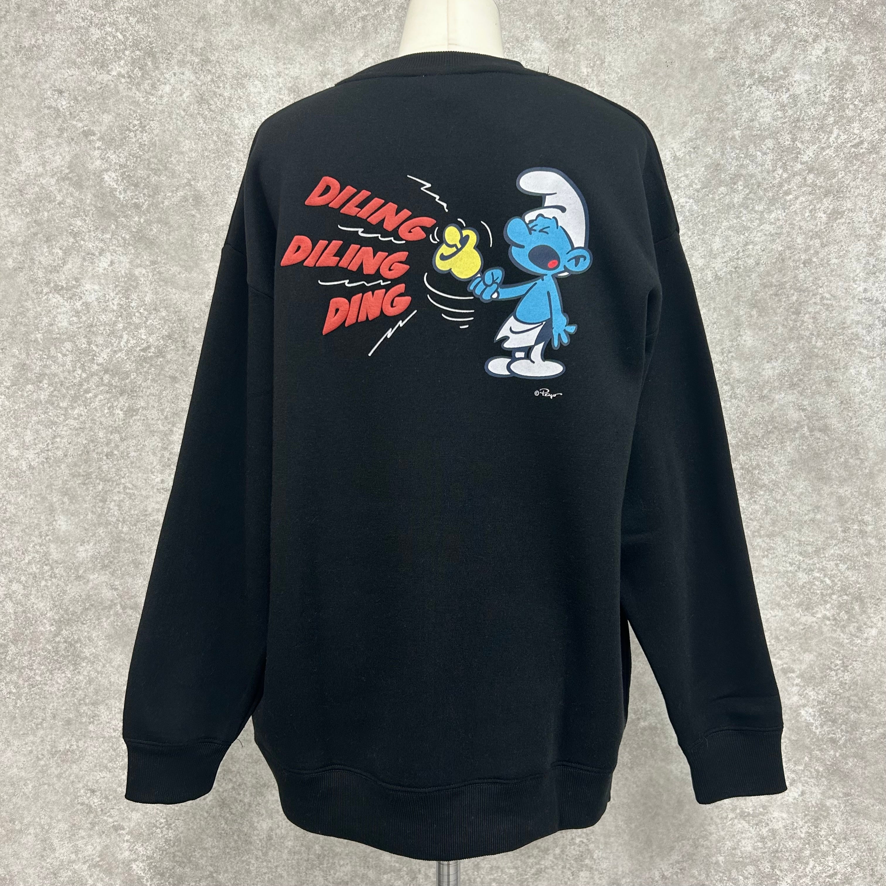 バックプリントリンリンベルスマーフ 裏起毛トレーナー　-ブラック-　※3/12〜3/18頃より順次発送予定