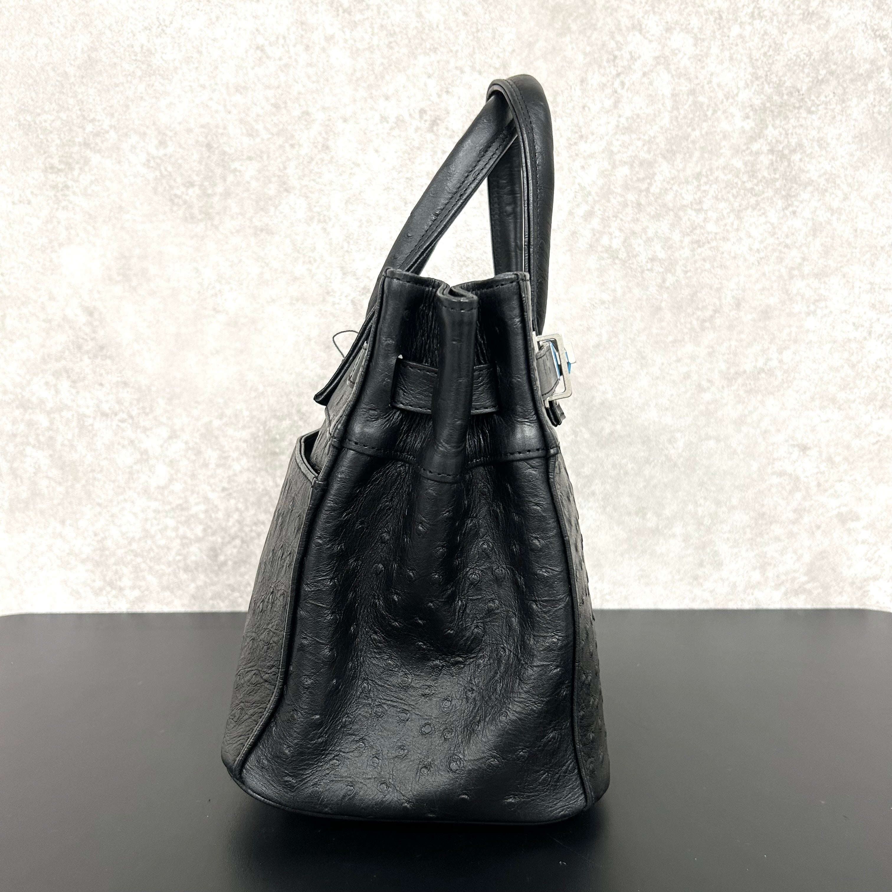 【MUL063】stud series トート　S　 - ブラック-　オーストリッチ型押し   　※7/2〜7/12より事務所から順次発送予定