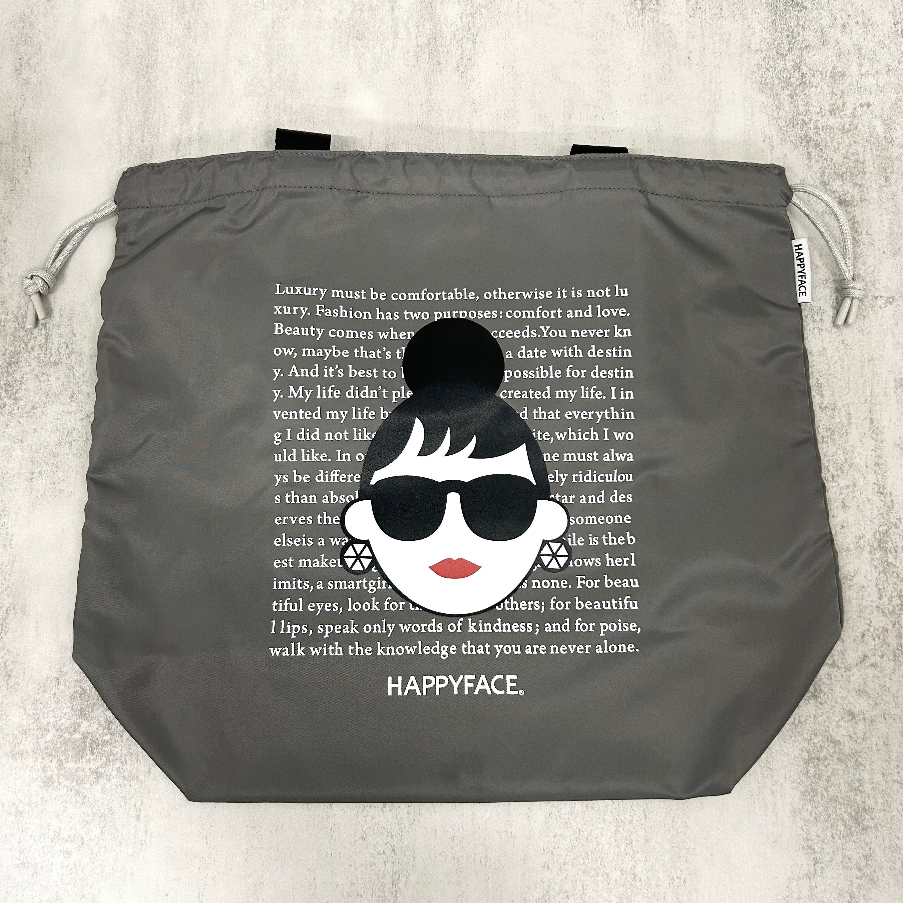 【HAPPYFACE】エマ 巾着ナイロントートバッグ　グレー　※10/22〜28より順次配送