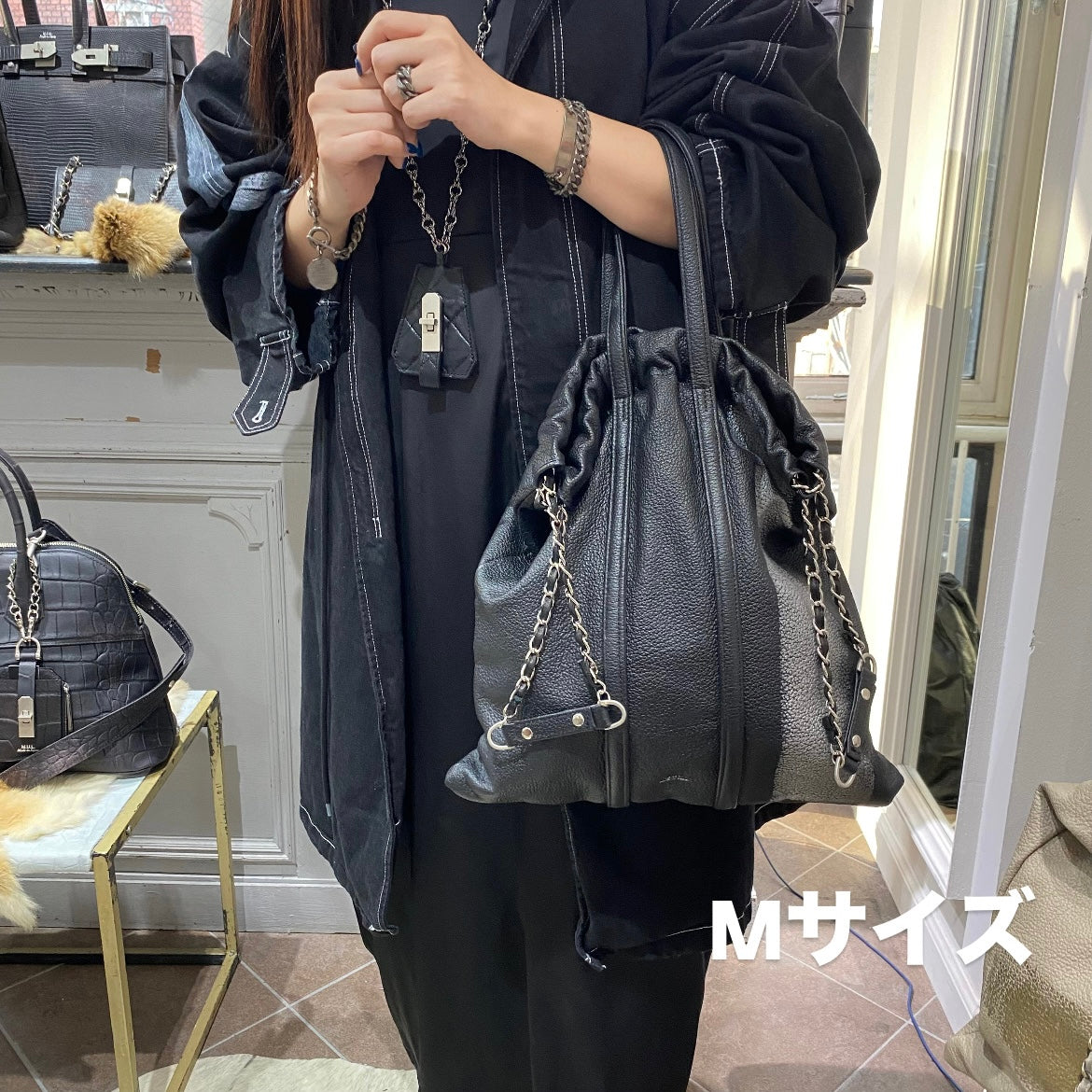 ⚠️予約【M.U.L.】トラストート シボ型押し/シルバーライン/シルバーチェーン -ブラック-　※R7. 6月末納品予定