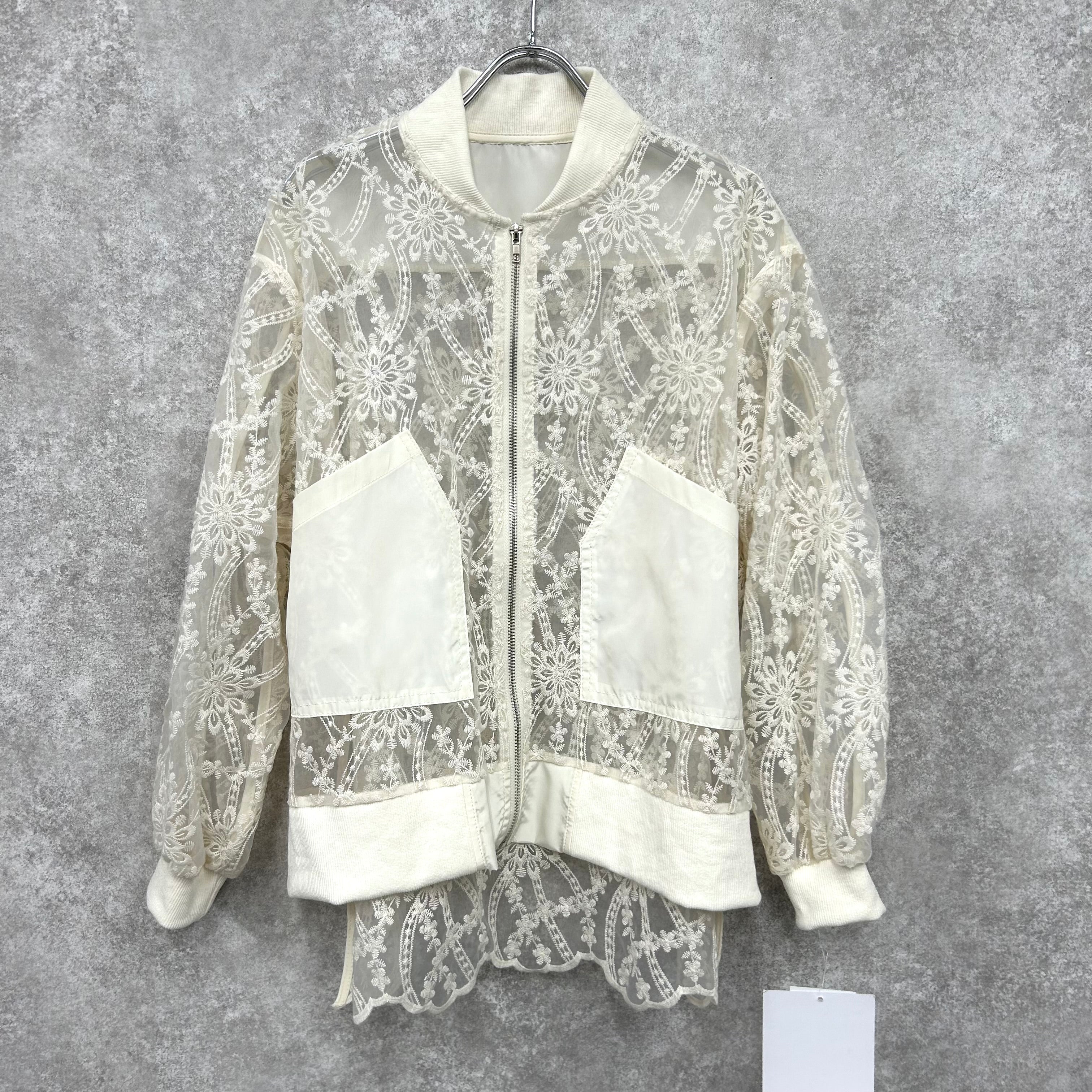 【予約】刺繍レースジップアップブルゾン　-オフ-　※2月上旬頃より順次発送