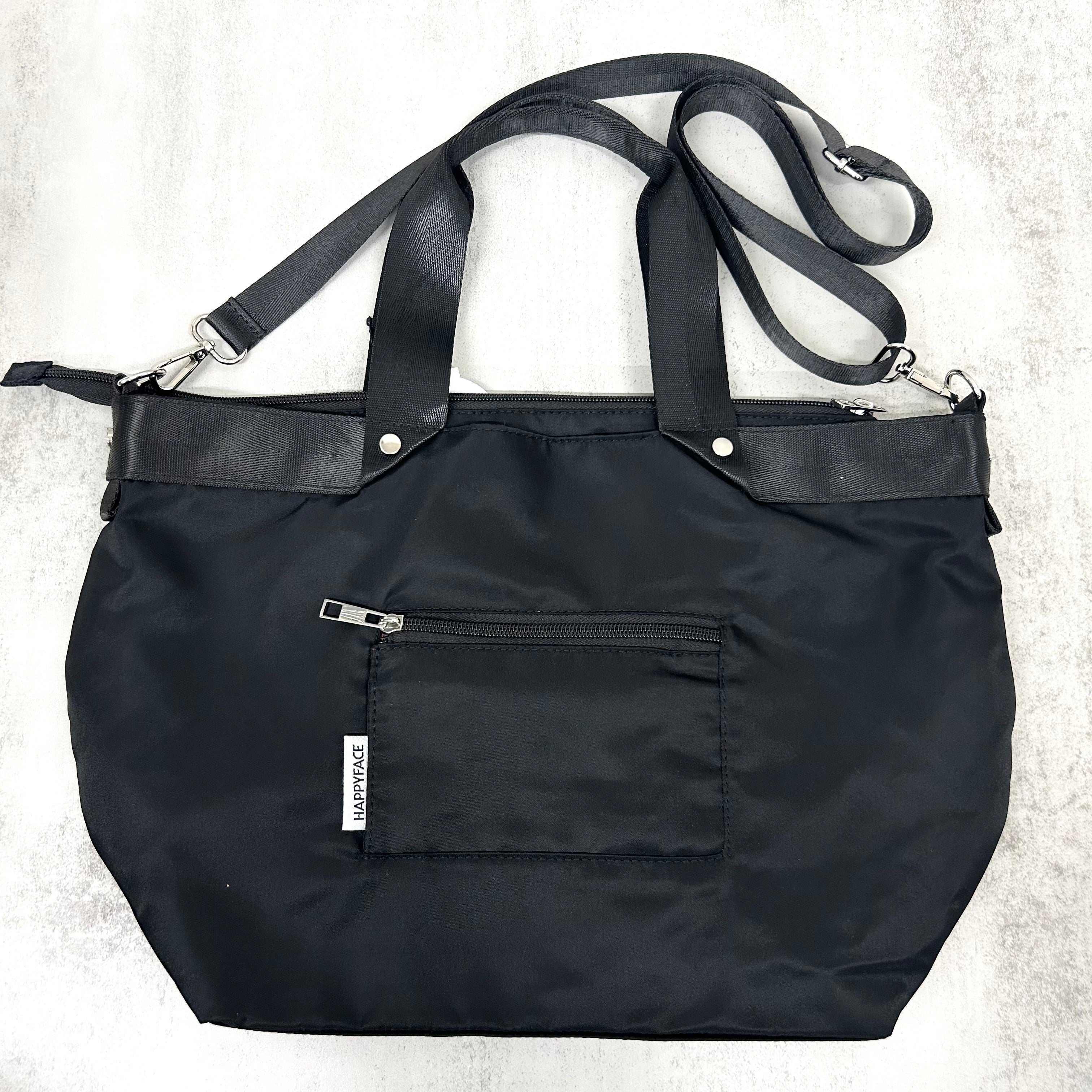 【HAPPYFACE】エマ フェイス刺繍2wayショルダートートバッグ(大)　ブラック　※5/14〜20頃より順次発送予定